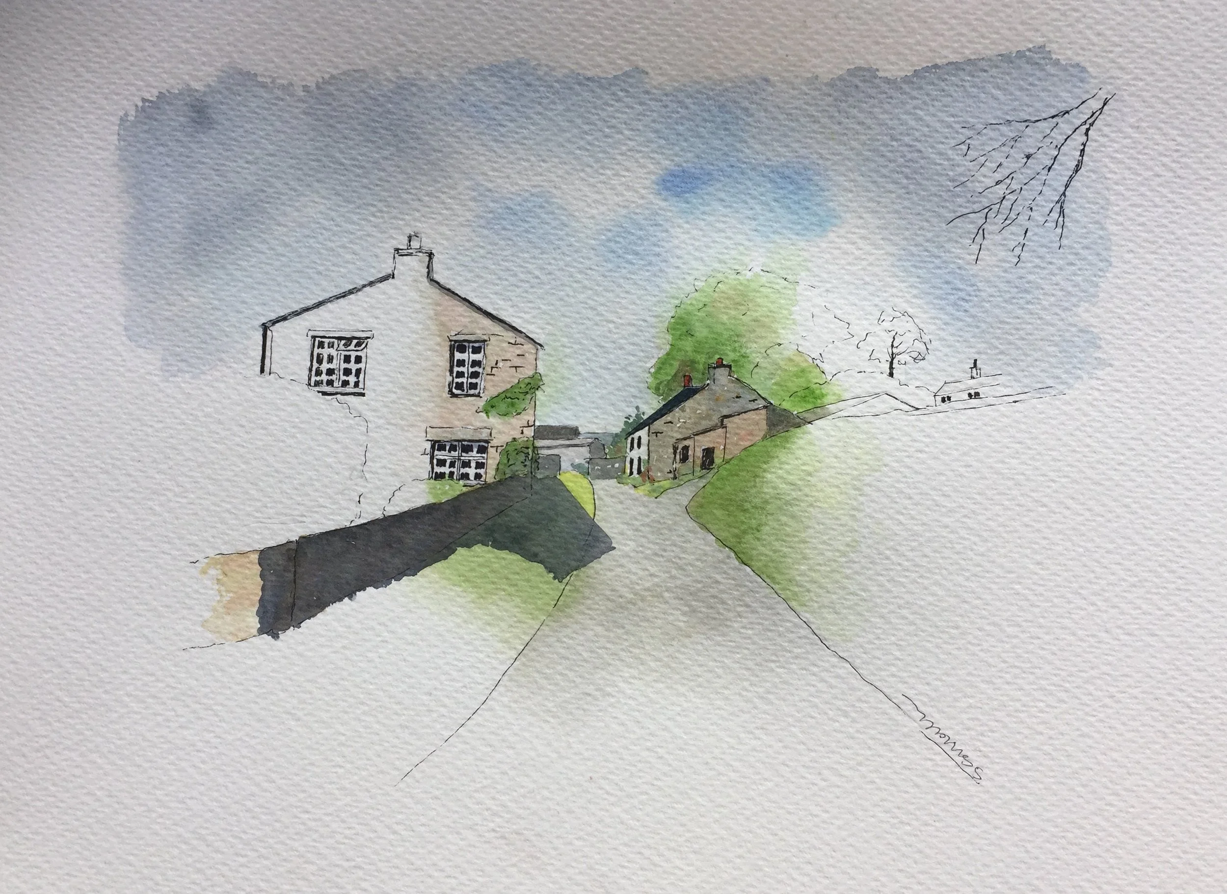 Village lane - Watercolour.