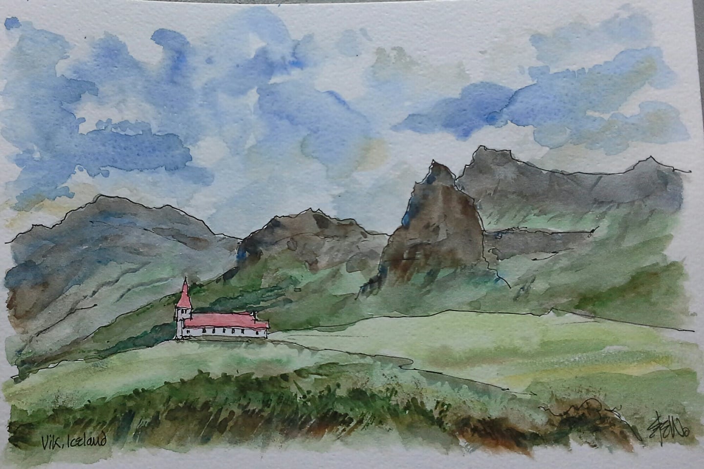 Vik Iceland - Pen and Wash.