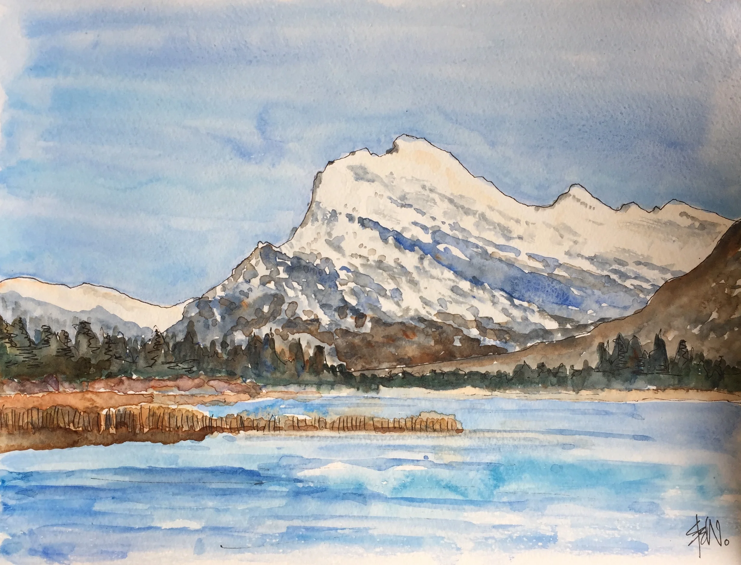 Mountain scene - watercolour.