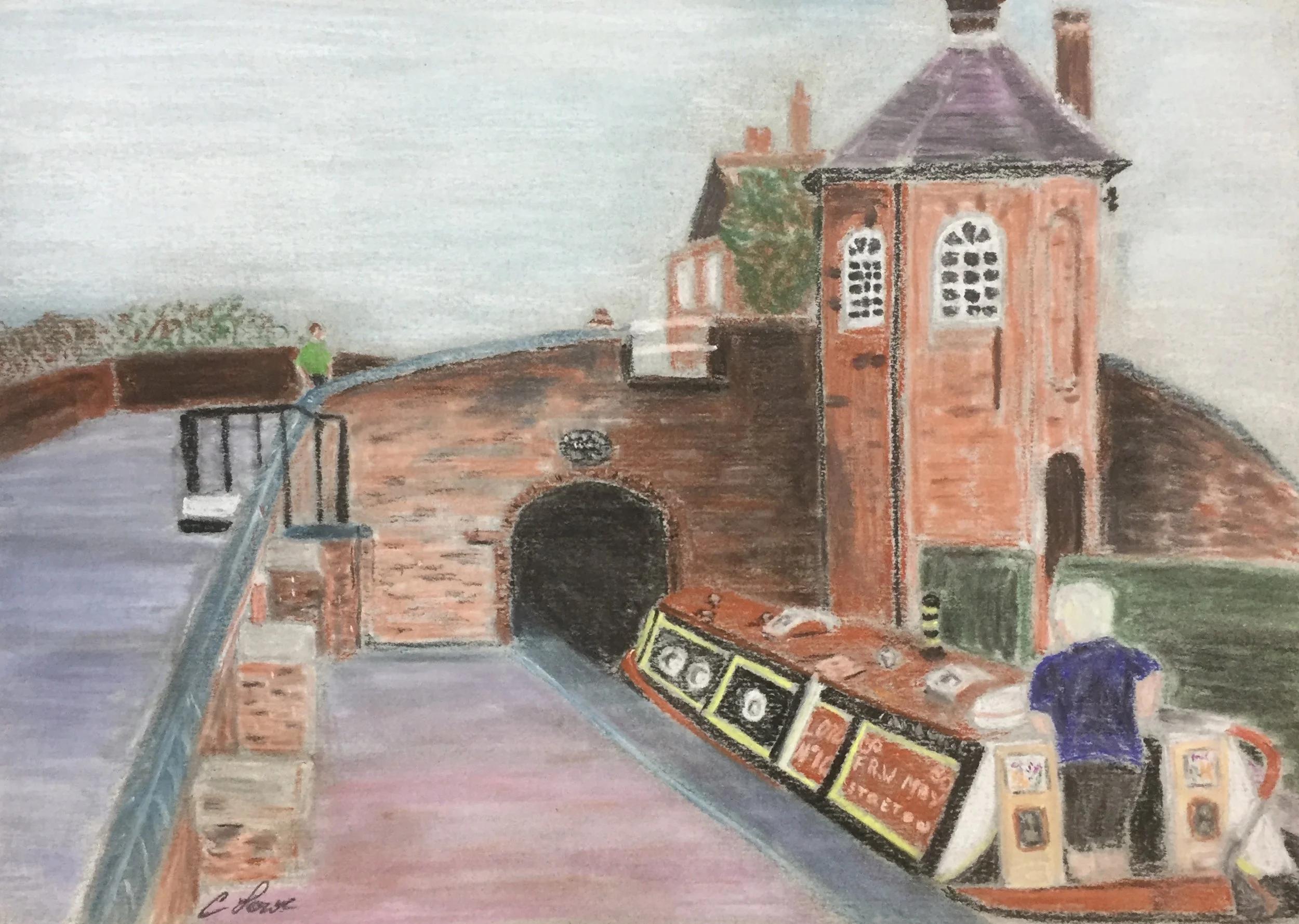 Canal scene - Pastel pencil.