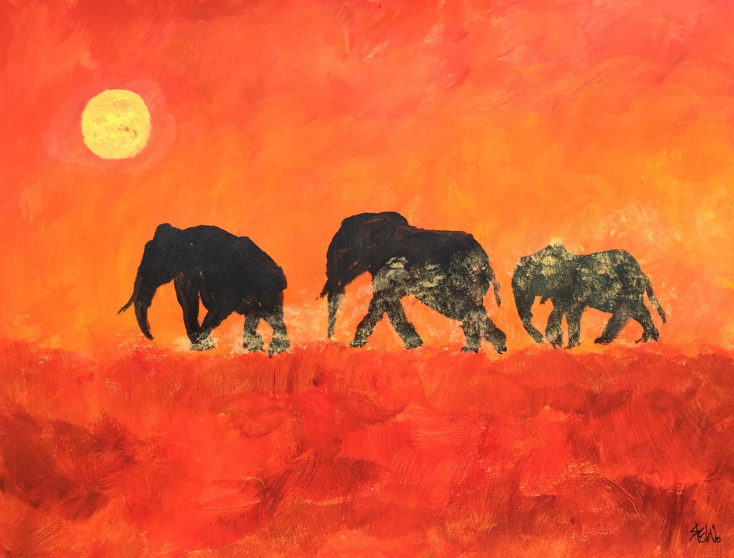 Elephants on the move - Acrylic
