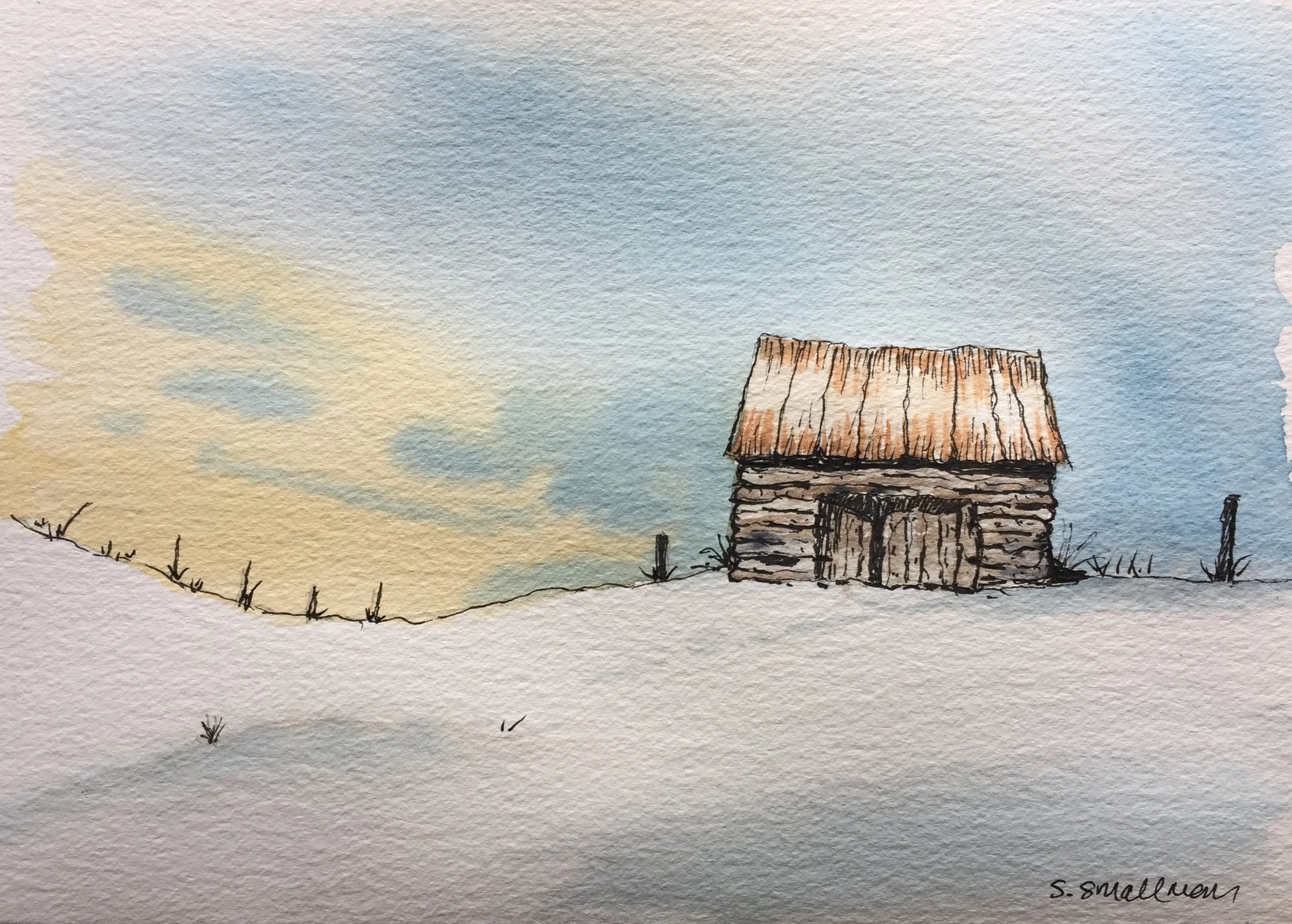 Winter barn - Pen and wash.