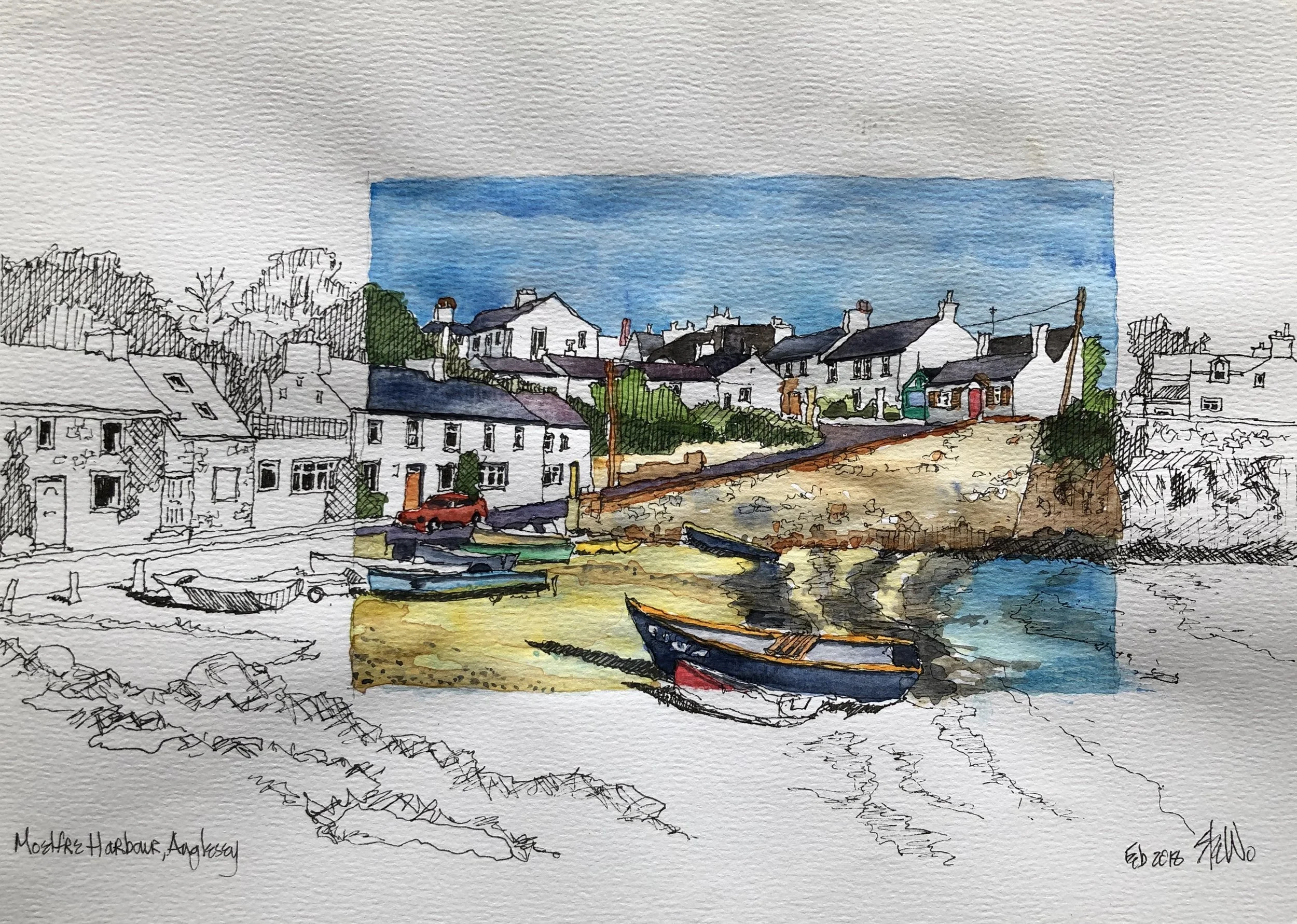 Moelfre harbour Anglesey - Waterclour.