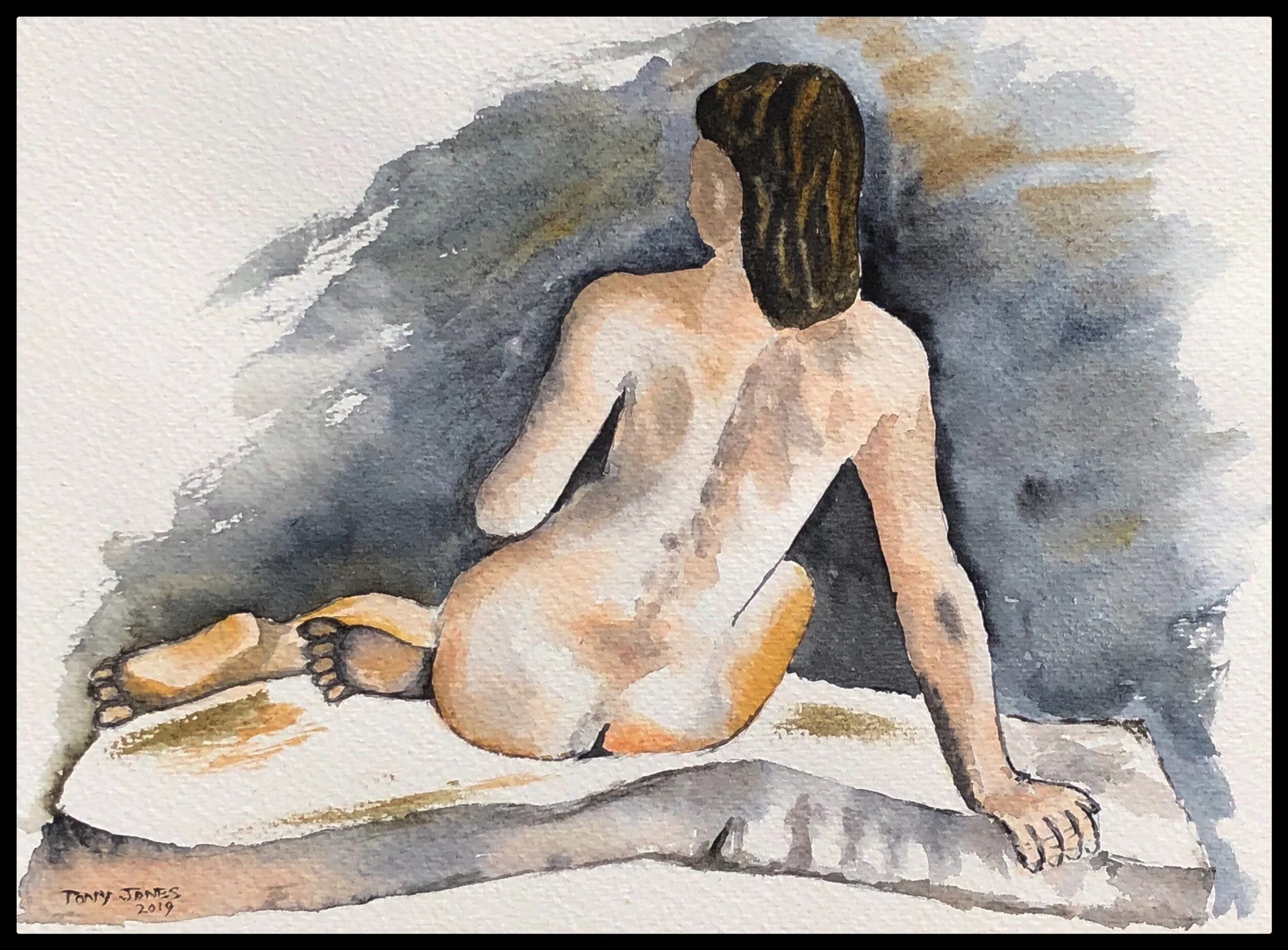 The lady relaxes - Watercolour.