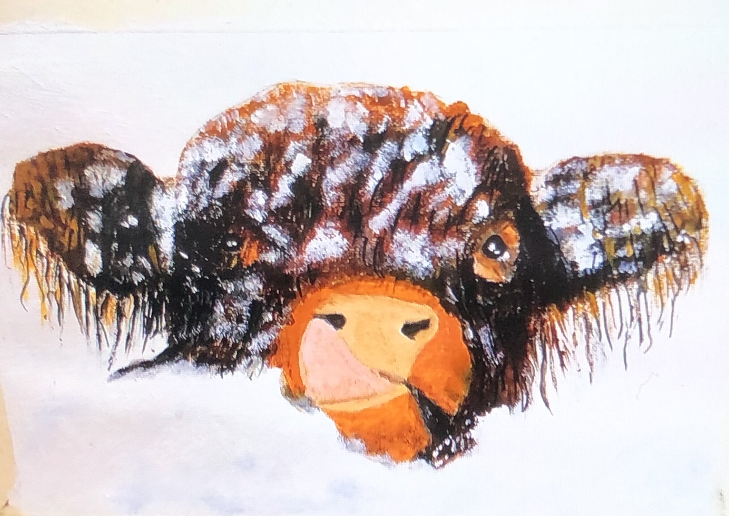 The happy cow in snow - Acrylic.