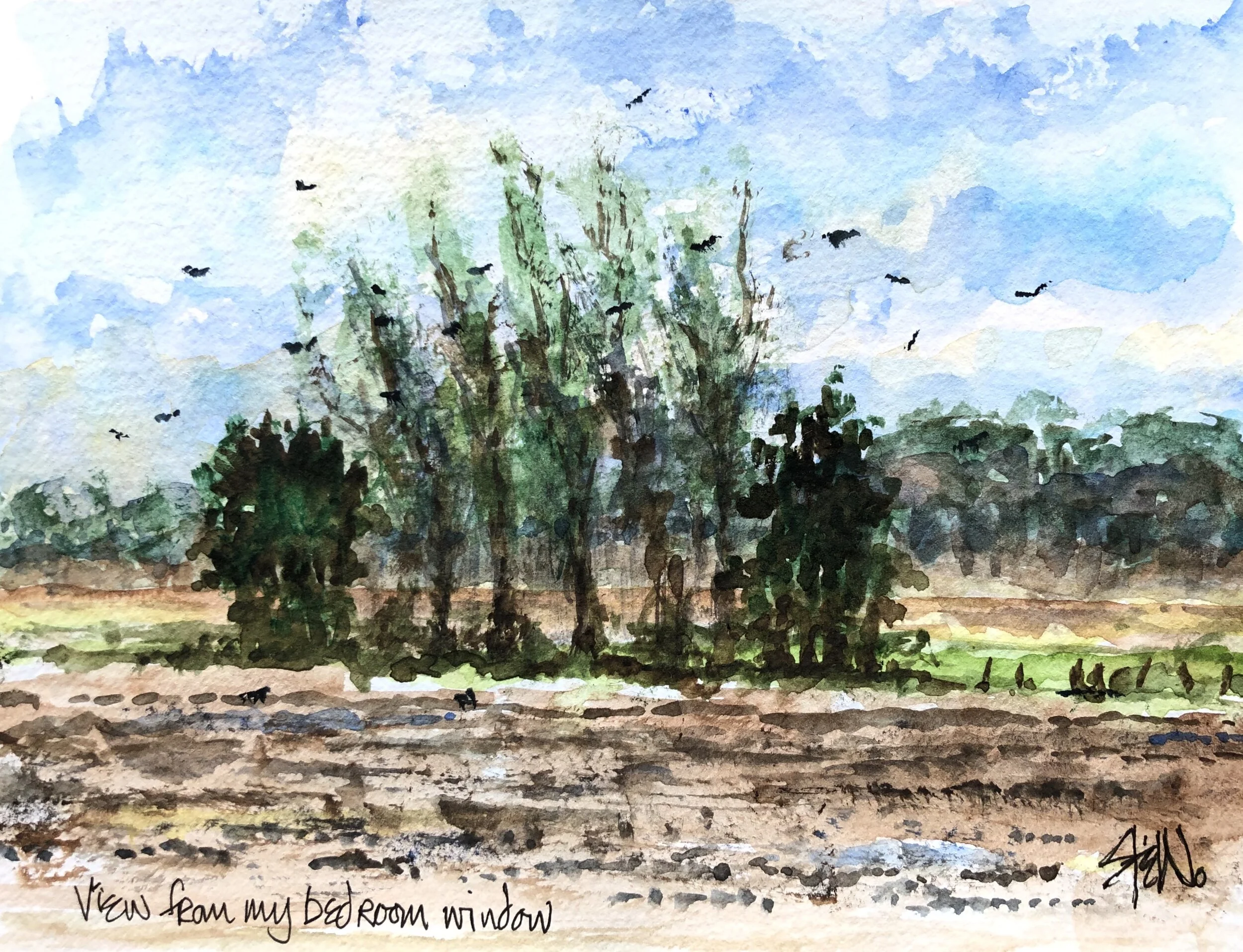 From the bedroom window - watercolour.