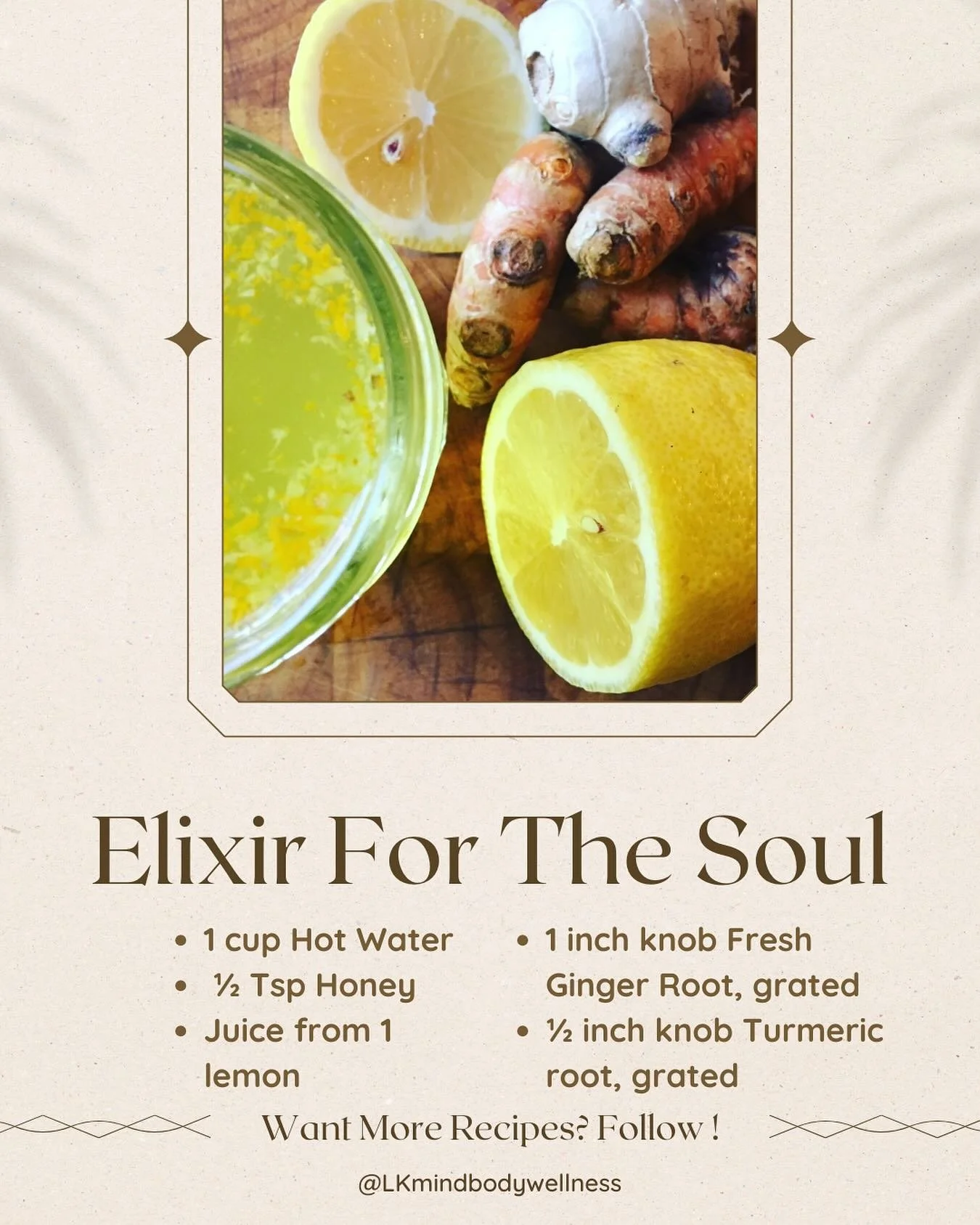 🍋Your fall elixir for immune strength + glow🍋

🌿 Hot water with lemon, turmeric, ginger, and honey.

This simple ritual warms the body, supports digestion, reduces inflammation, and keeps immunity strong as the seasons shift. 🍵

A small daily pra
