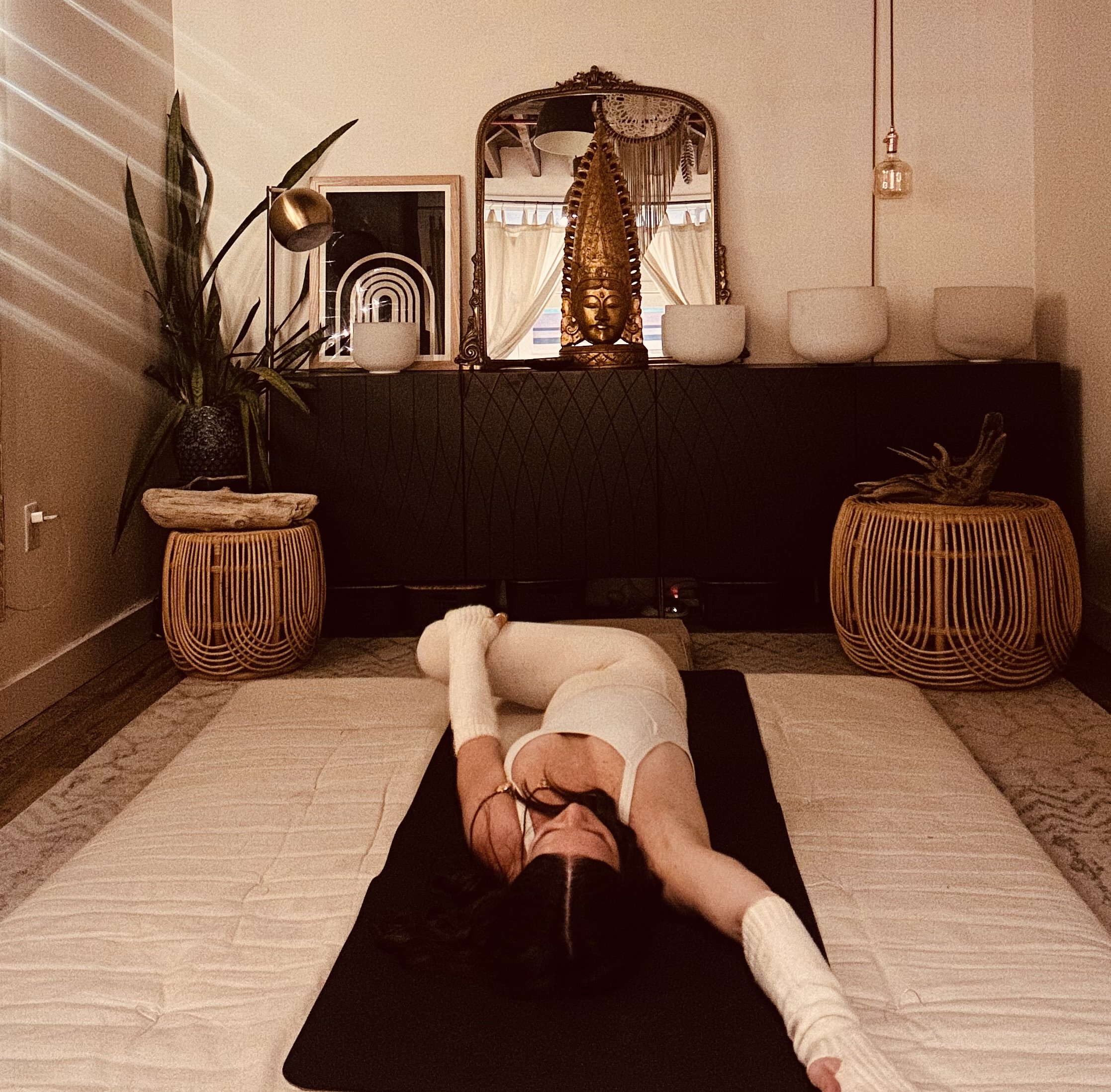 woman lying in a twist