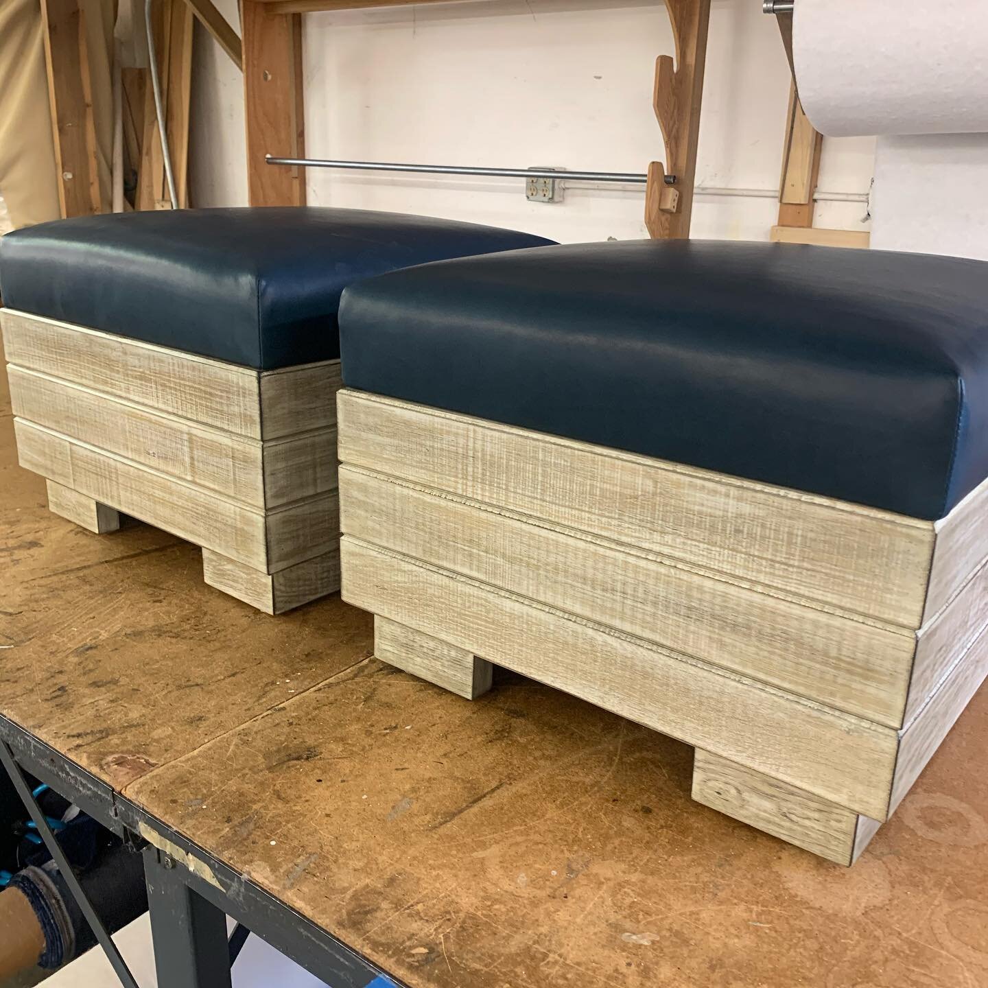 White oak ottomans ready for their new home all the to New Hamshire.  Safe travels my friends  #customupholstery #luxuryfurniture #customfurniture #newportbeach #interiordesign#customottomans