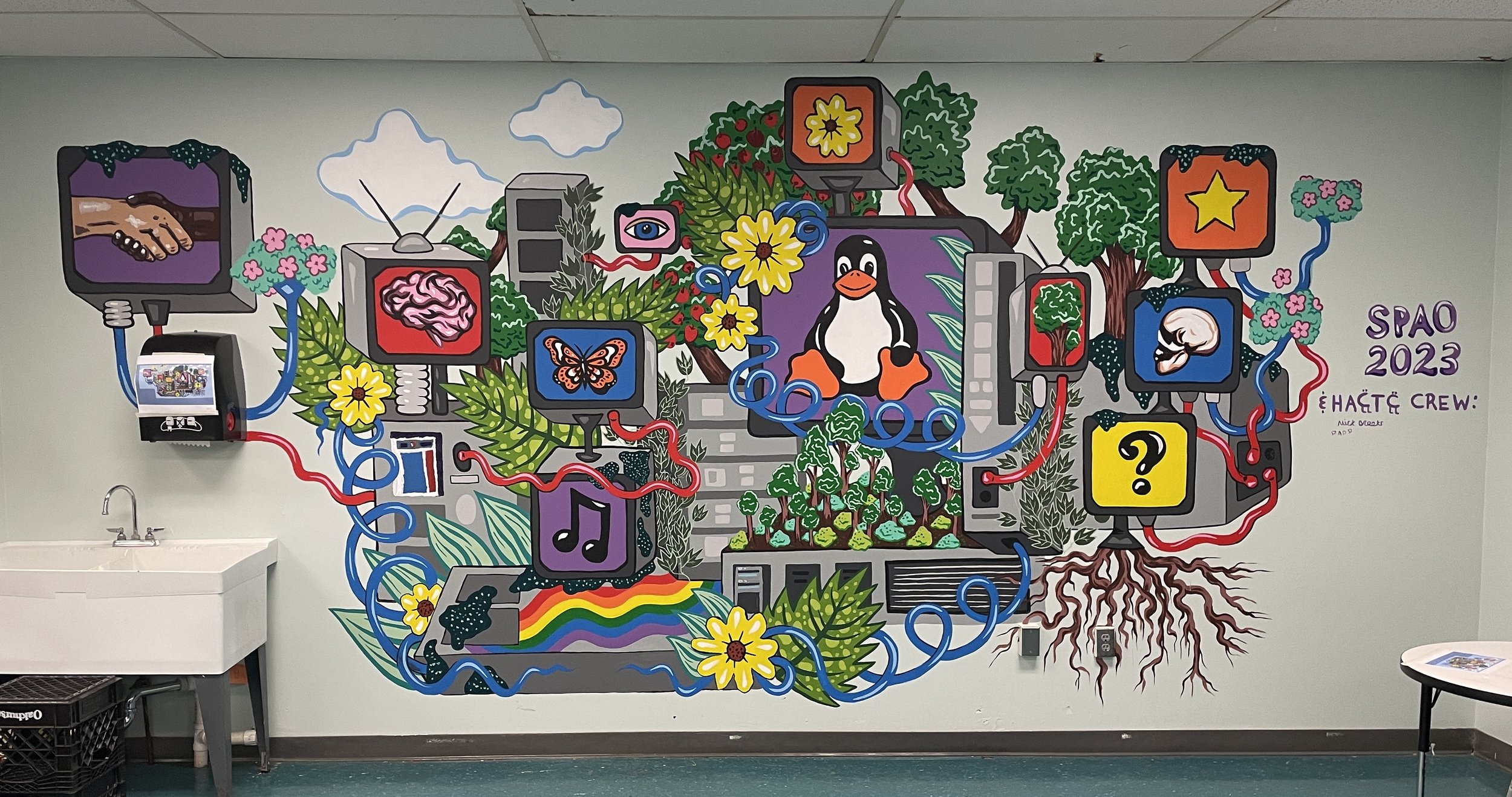 Information Technology classroom, designed & painted with teen students, HACTC, Hartford, VT