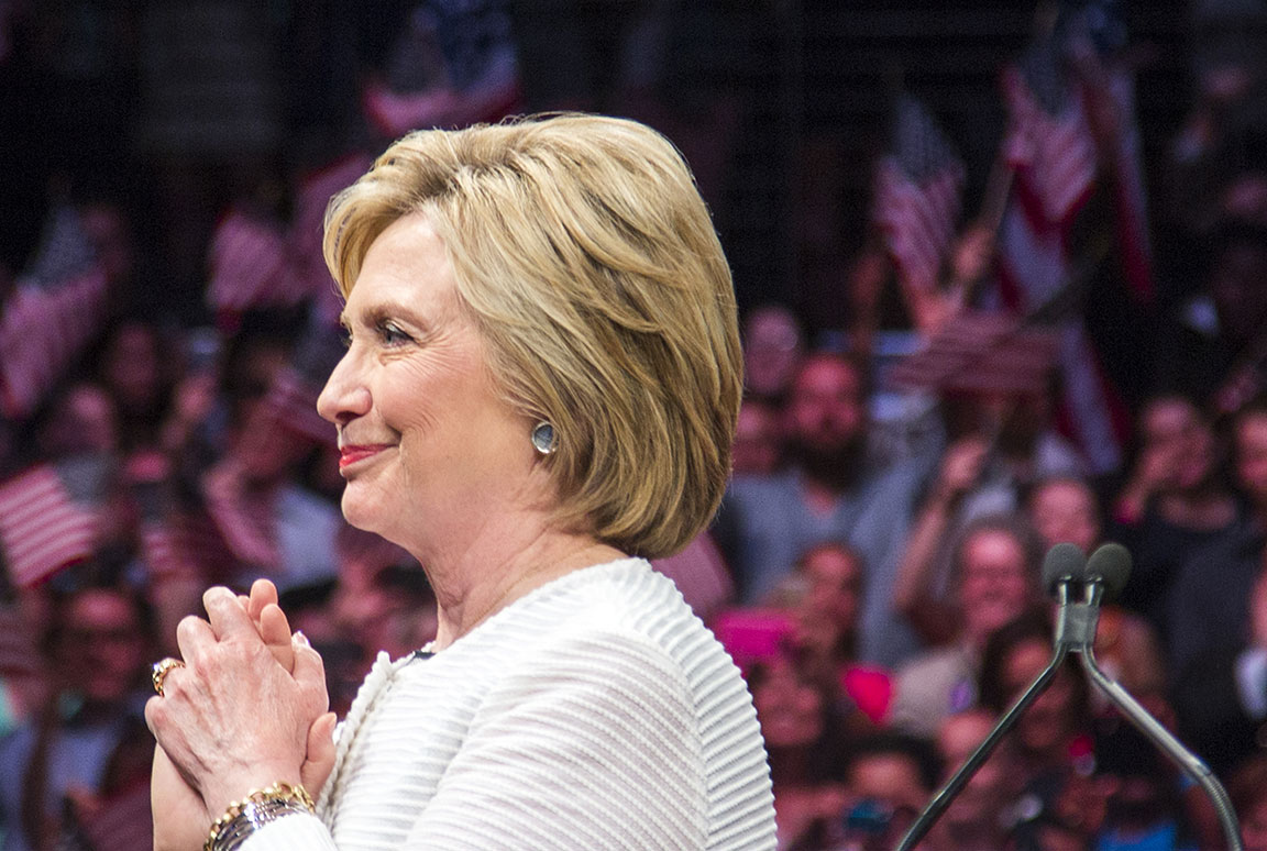  Secretary Hillary Clinton speaks at the Brooklyn Navy Yard after securing the votes to become the Democrat Presidential nominee. Brooklyn, NY 2016 