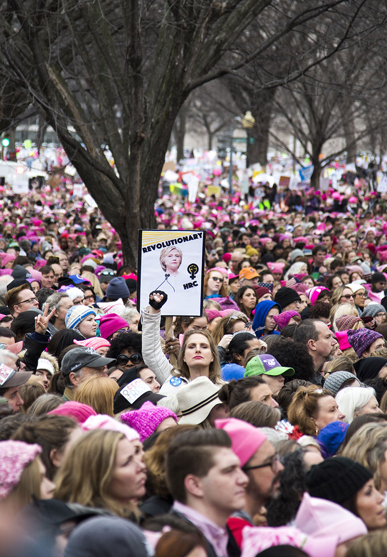  Activists Ella Frederick and Susan McMillan honor Hillary Clinton at the Women's March. Washington, D.C., 2017 