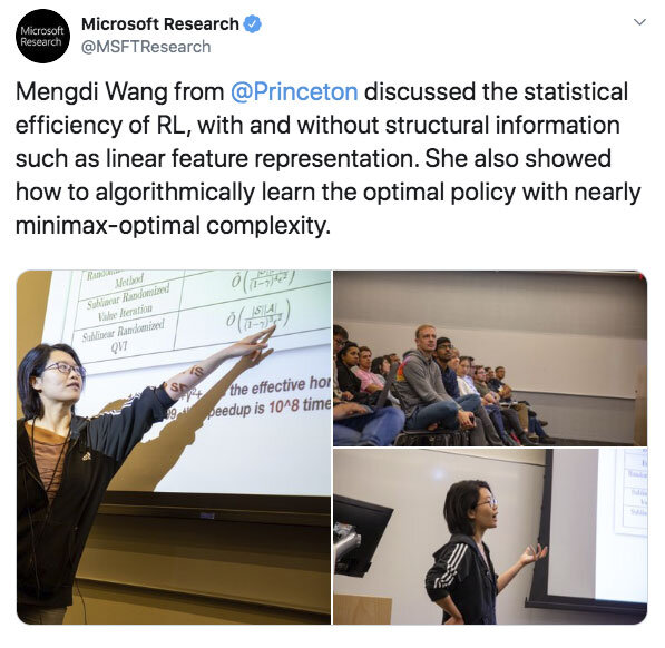  Microsoft Research invites Mengdi Wang to host a conversation as part of their Reinforcement Learning Day, New York, NY  