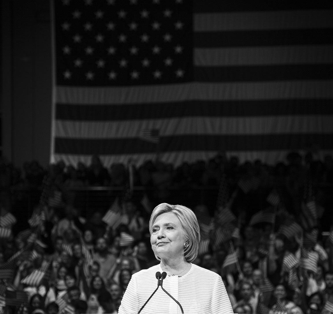  Secretary Hillary Clinton speaks at the Brooklyn Navy Yard after securing the votes to become the Democrat Presidential nominee. Brooklyn, NY 2016 