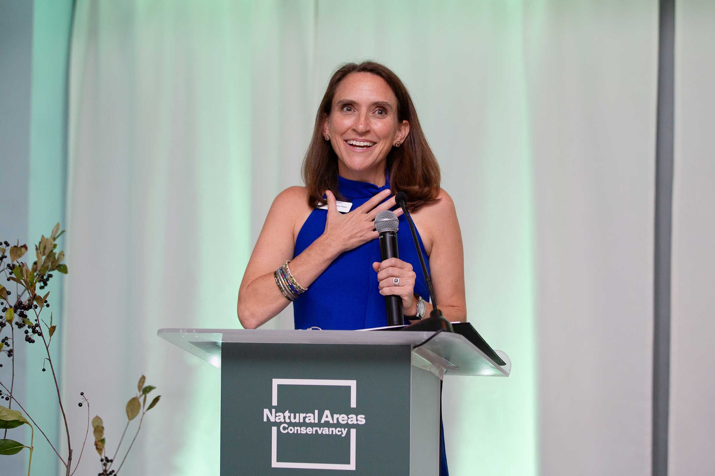  Executive Director and Co-founder of The Natural Areas Conservancy, Sarah Charlop-Powers, speaks at their 'Night for Nature' gala, New York, NY 