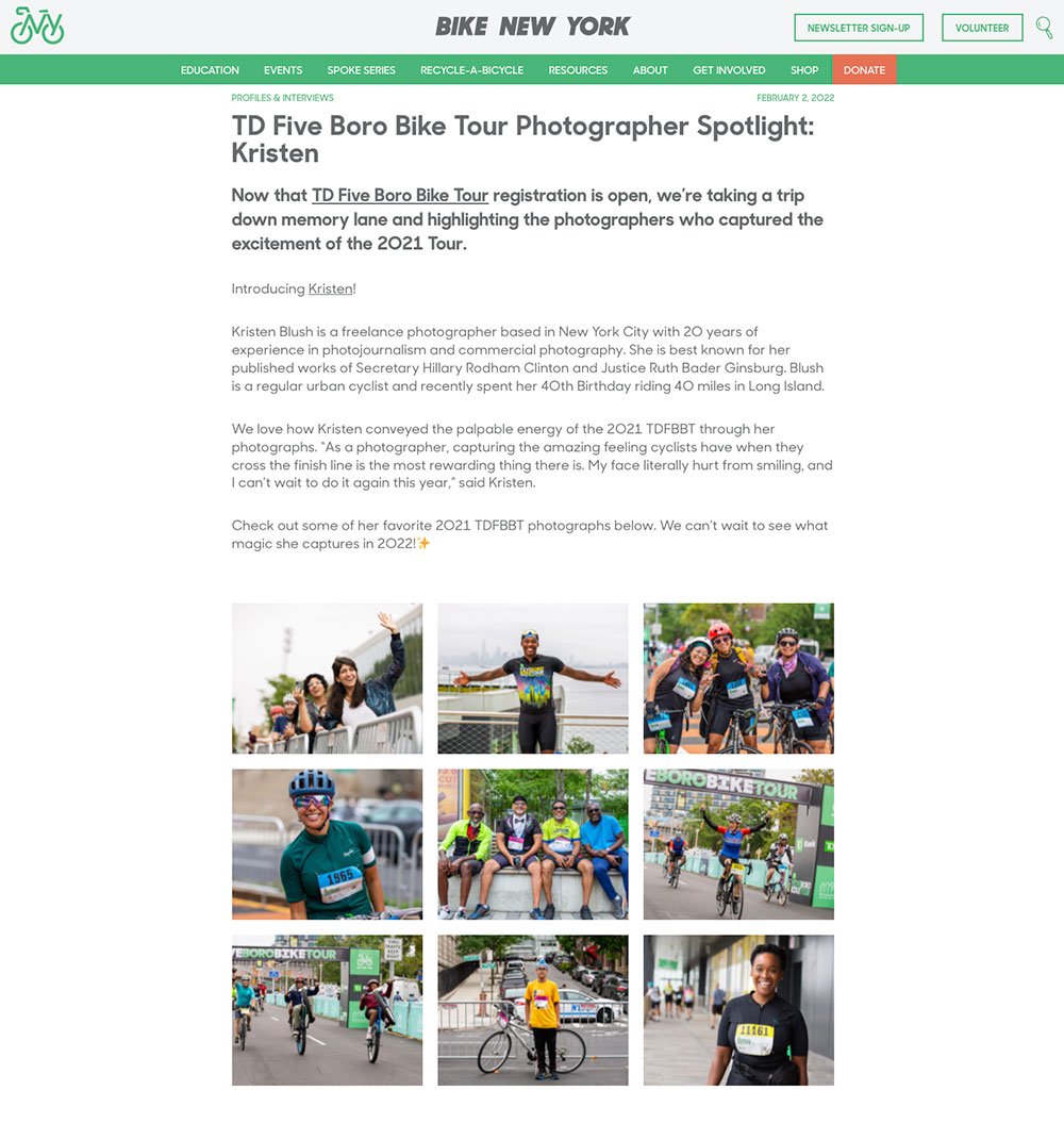  TD Five Boro Bike Tour Photographer Spotlight: Kristen Blush 