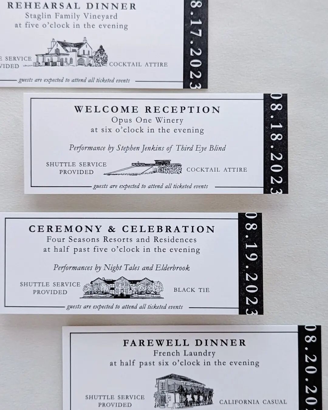 One of my favorite insert cards to date: when the bride and groom are avid concertgoers, and hosting the most epic weekend celebrations (👋🏼 Stephen Jenkins) you create the insert cards to resemble tickets, letterpressed on thick cotton stock, compl