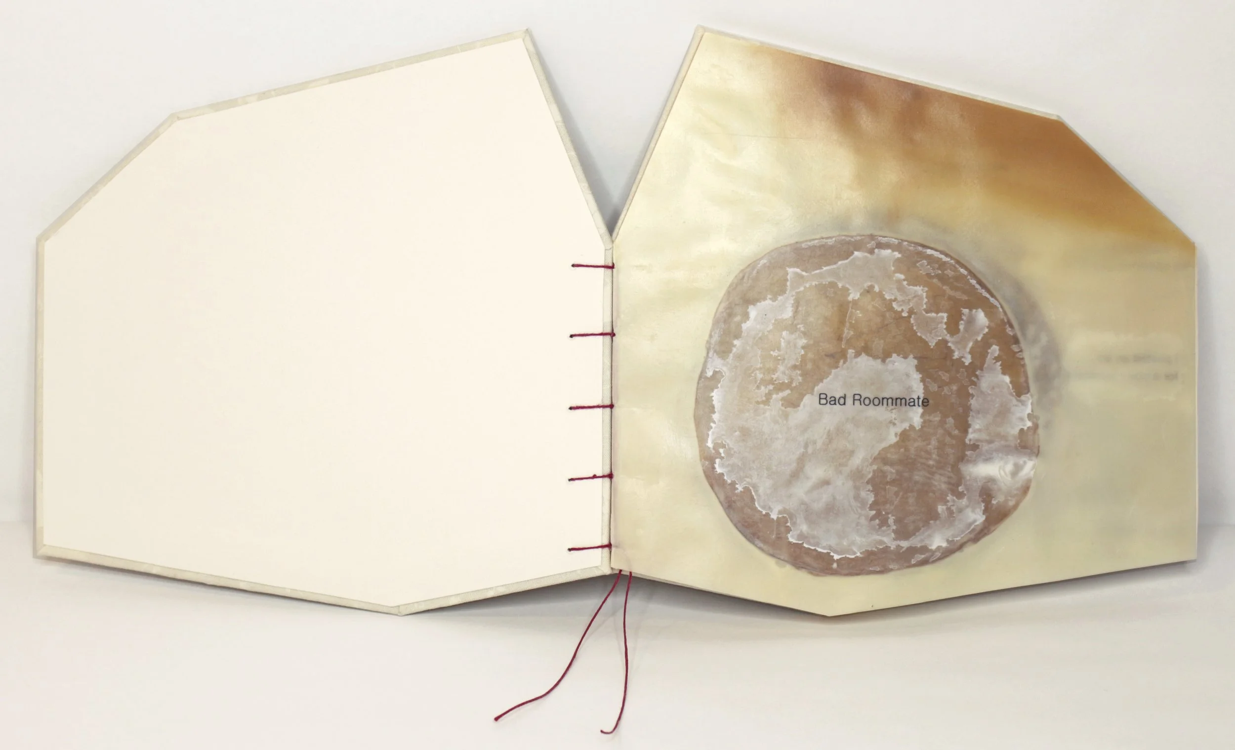   Bad Roommate , Encaustic transfer and microbial cellulose, 6” x 7,” 2026.   