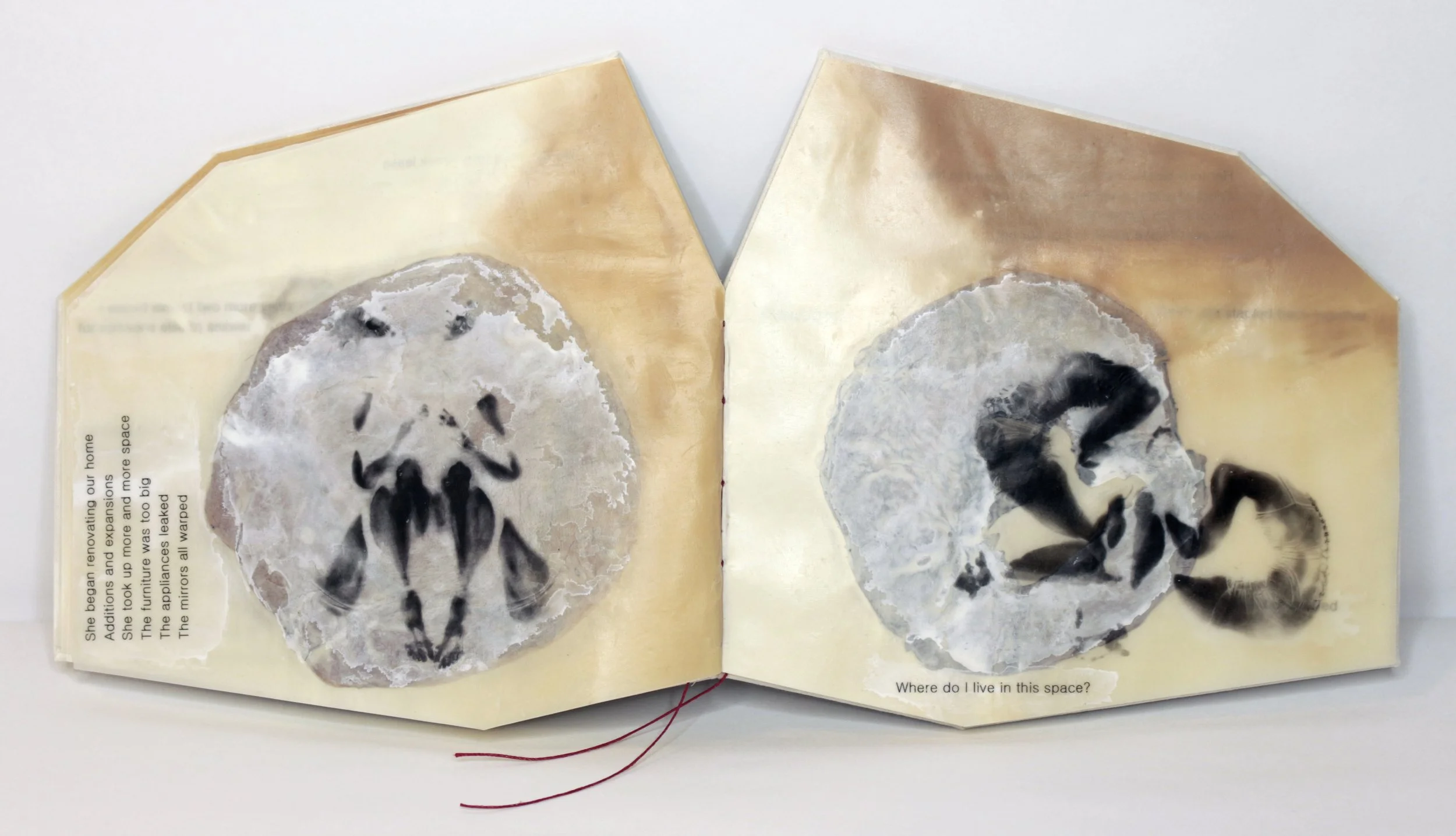   Bad Roommate , Encaustic transfer and microbial cellulose, 6” x 7,” 2026.   