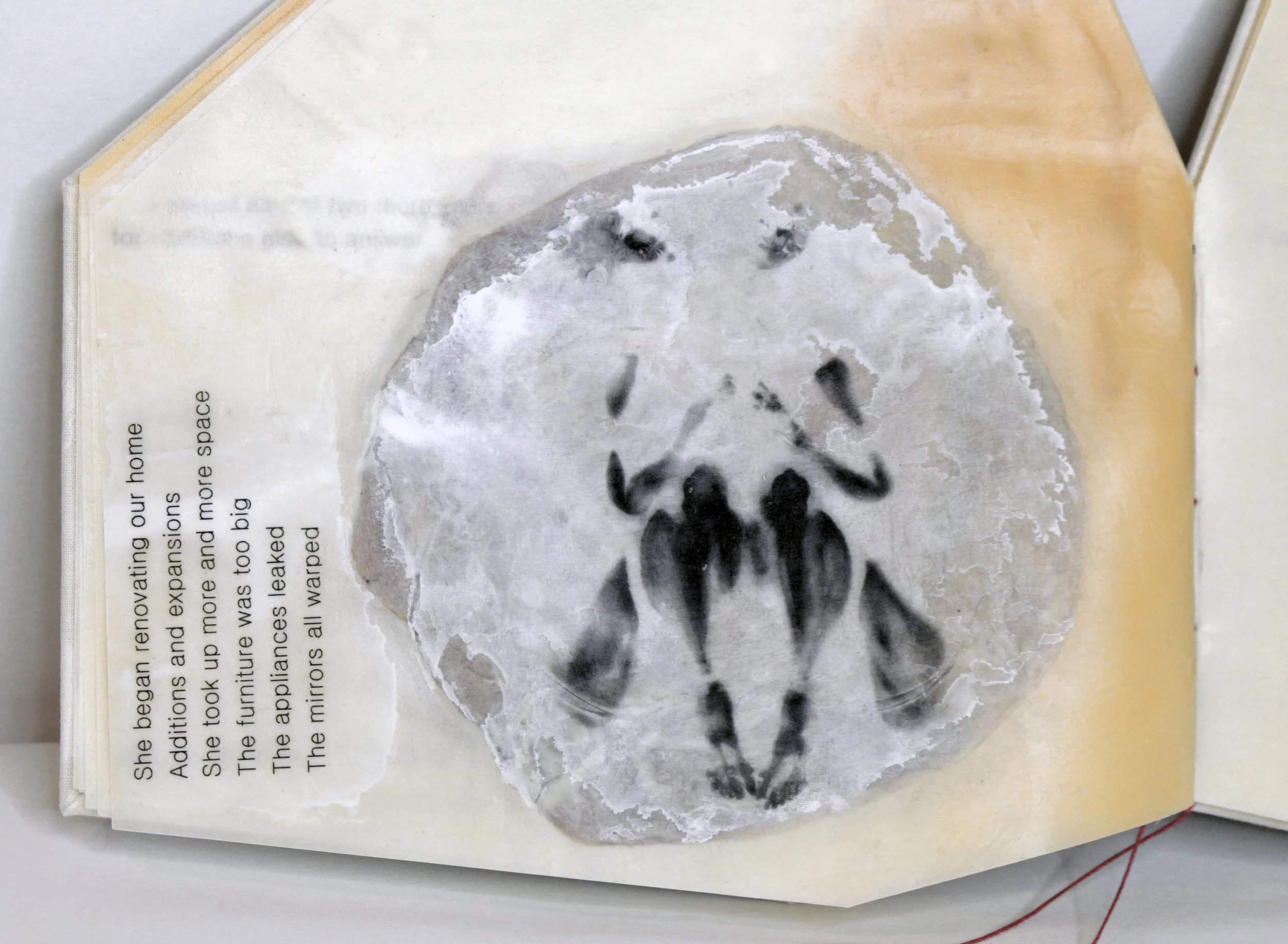   Bad Roommate , Encaustic transfer and microbial cellulose, 6” x 7,” 2026.   