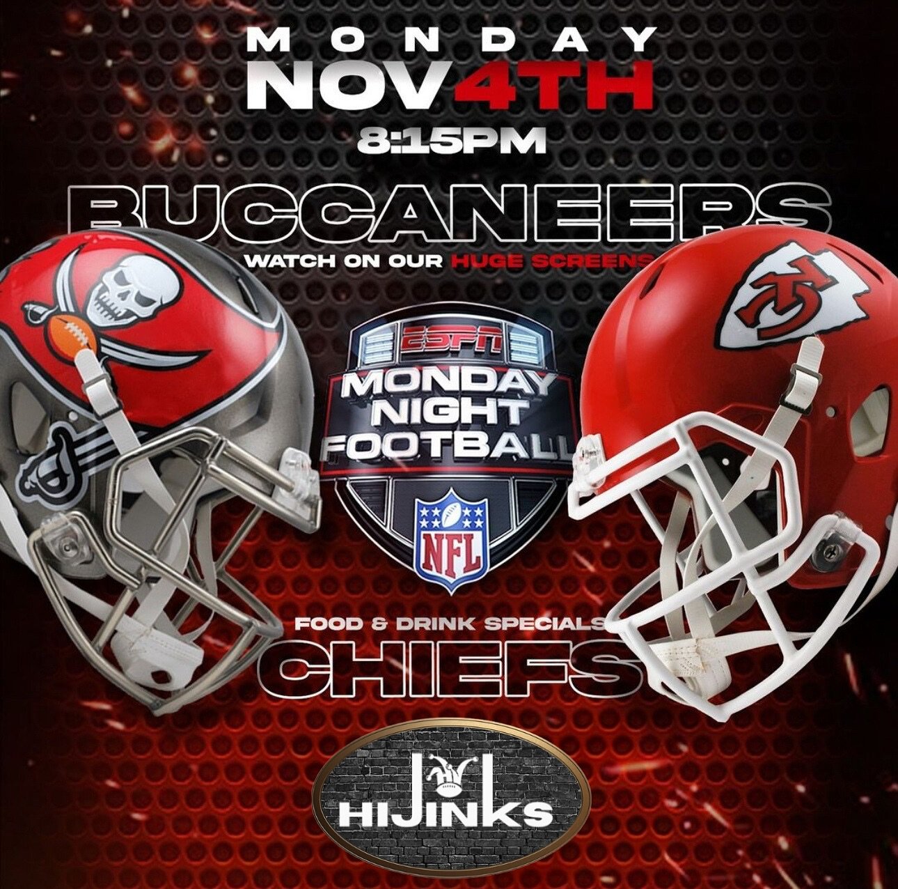 MONDAY NIGHT FOOTBALL TONIGHT! 🏈 

KICKOFF 8:15pm 

🔊 GAME SOUND ON 🔊 

Watch every NFL game every week at the best sports bar in Boca 🍻