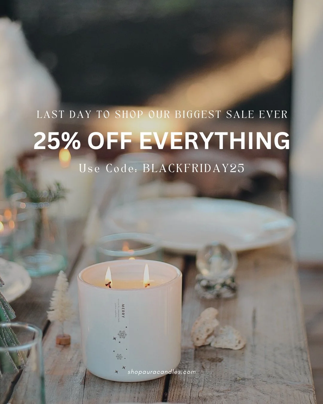LAST DAY to shop our BIGGEST sale ever! 🎁⁠
25% off sitewide with code: BLACKFRIDAY25 at checkout! ✨️⁠
⁠
Stock up on seasonal favorites, gifts for friends &amp; everyday home fragrances! 🎄⁠
Shop the link in our bio!