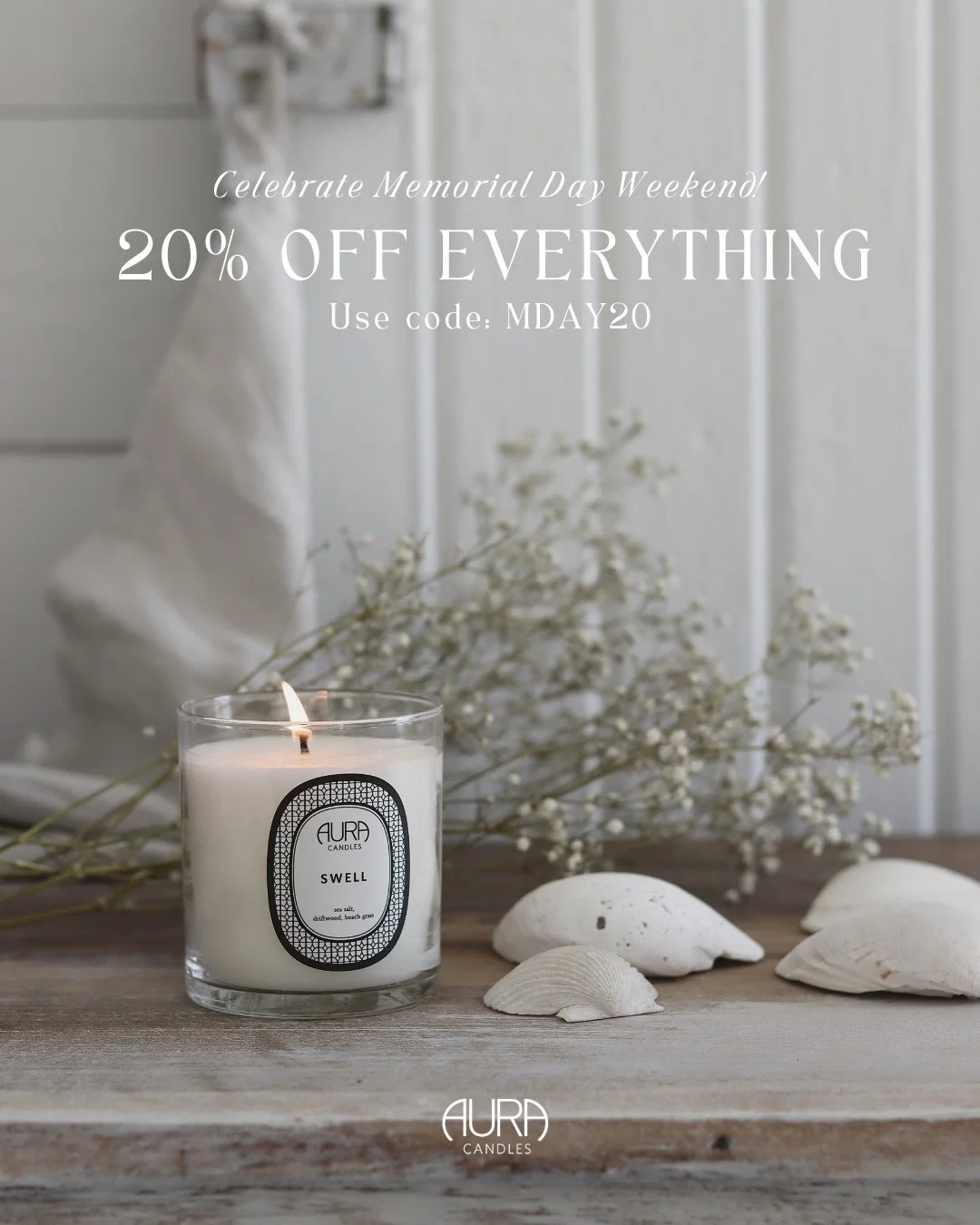 Happy Memorial Day Weekend! Our entire site is 20% off with code: MDAY20 ☀️⁠
⁠
Start your weekend with something soul-satisfying, something that keeps on giving. Grab your consistent favorites or try a new fragrance for the season! 🕯️✨⁠
⁠
Shop the l
