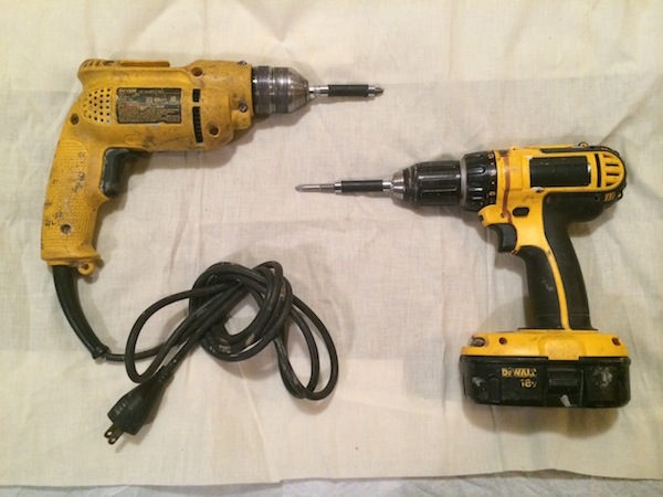HM's very own corded and cordless drills. But if you only have one, it should be corded. 