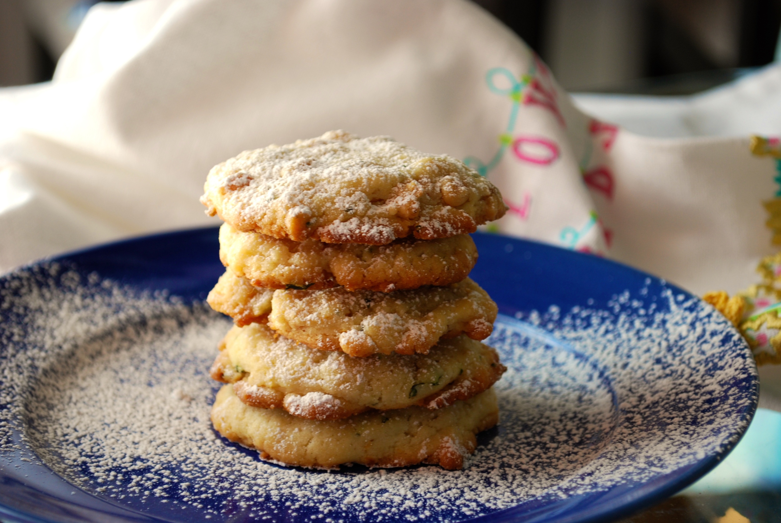 Lemon Basil Butter Cookies with Toasted Pine Nuts