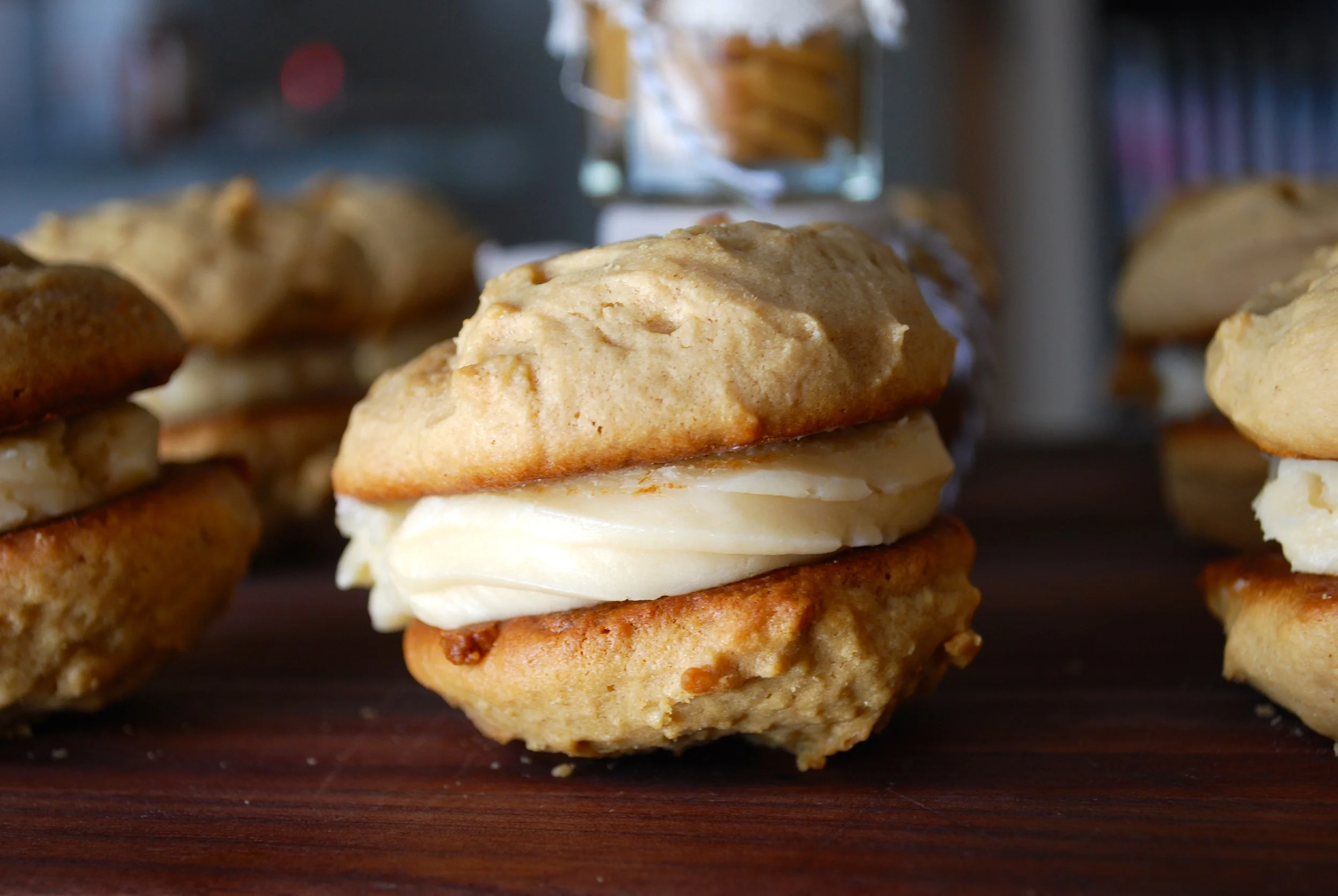 Peanut Butter Whoopie Pies with Salted Honey Vanilla Frosting