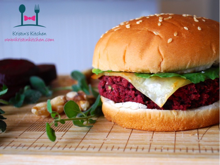 Herbed Beet, White Bean and Walnut Burgers with Spicy Romesco Sauce
