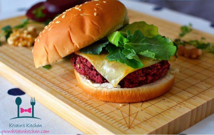 Herbed Beet, White Bean and Walnut Burgers with Spicy Romesco Sauce