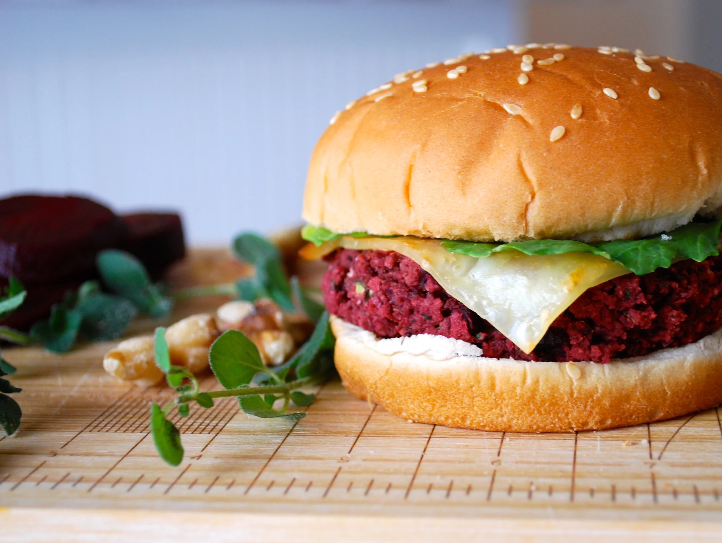 Herbed Beet, White Bean and Walnut Burgers