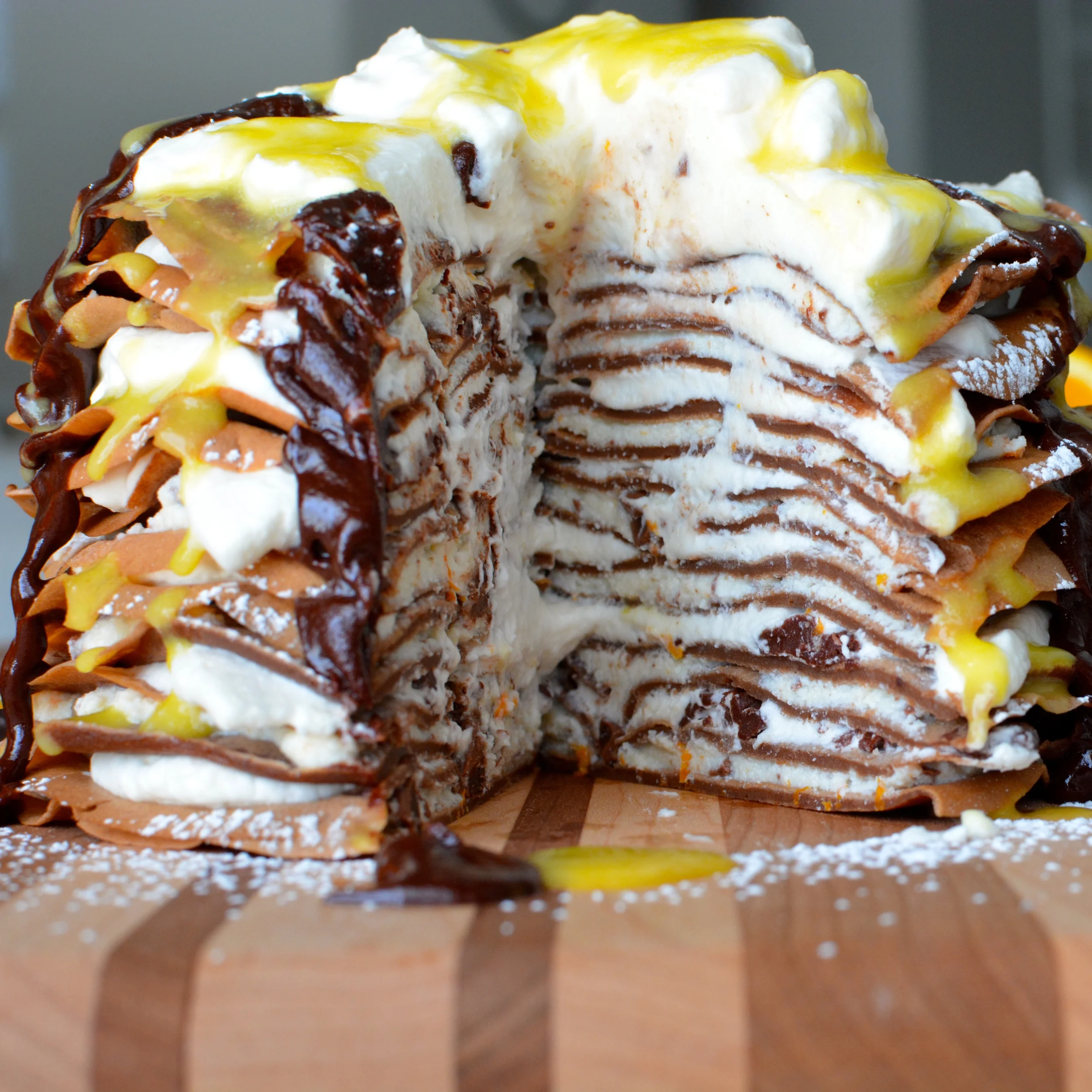 Chocolate Cannoli Crepe Cake