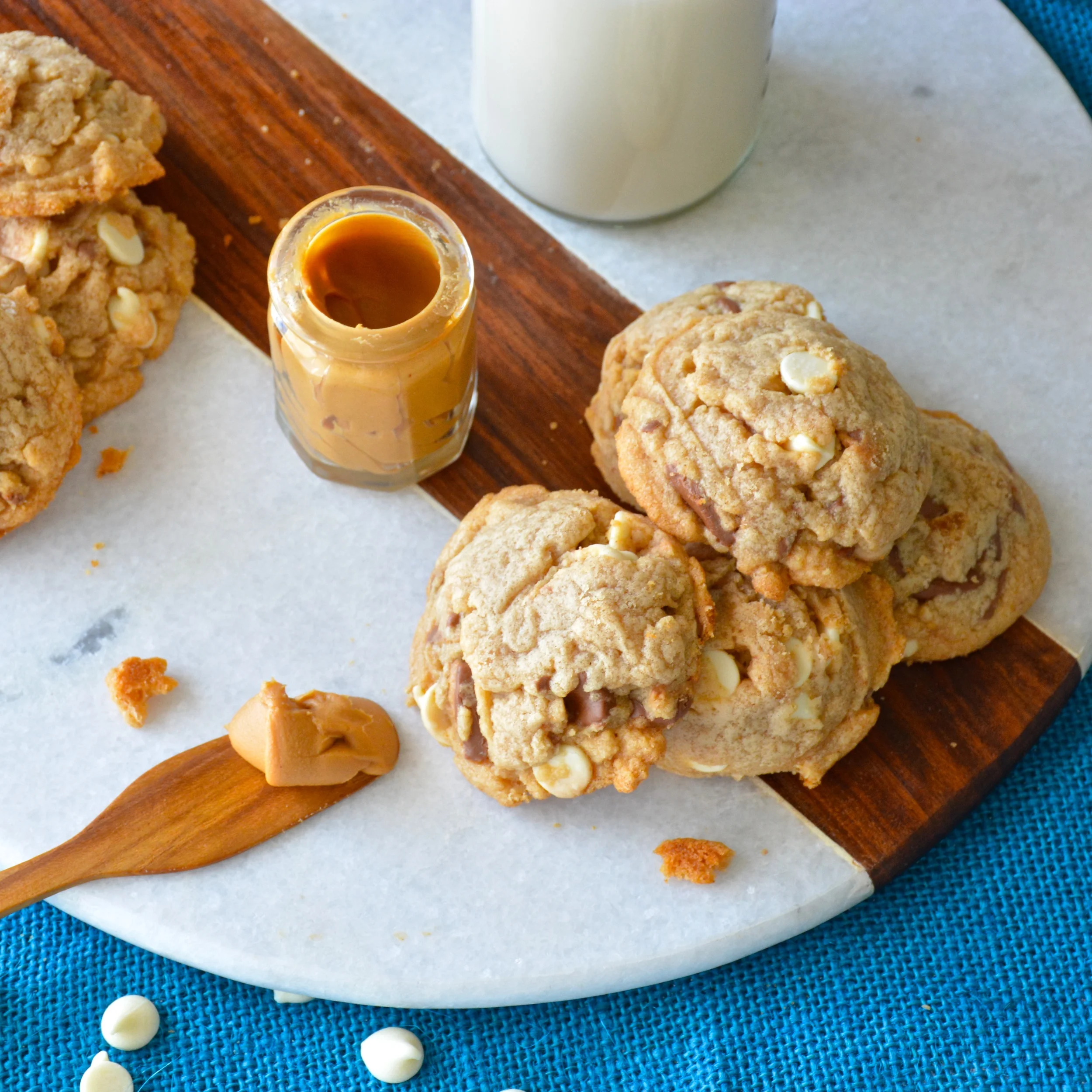 White Chocolate Peanut Butter Cookies with White Chocolate Chips and Crushed Peanut Butter Cups