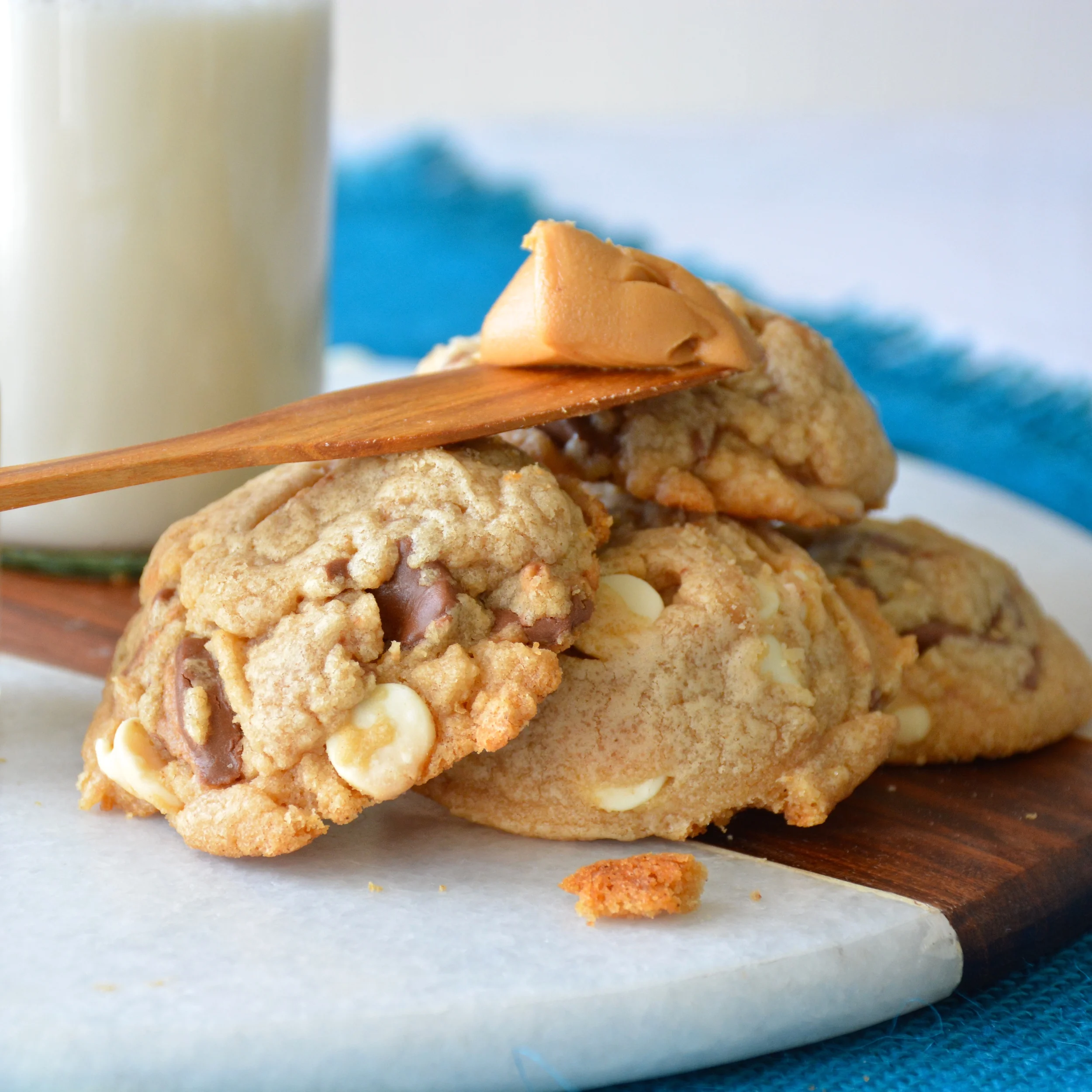White Chocolate Peanut Butter Cookies with White Chocolate Chips and Crushed Peanut Butter Cups