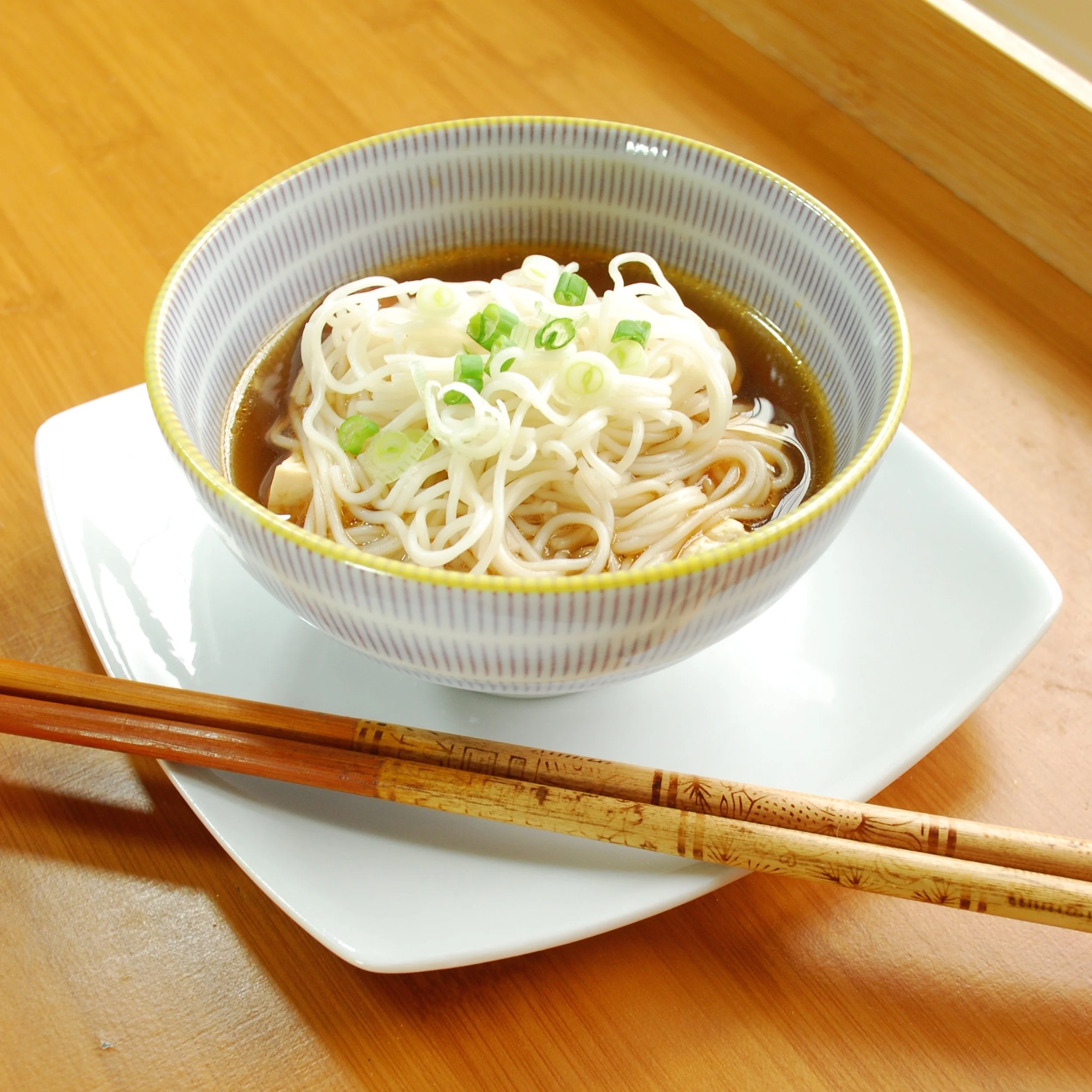 Noodles and Tofu in Green Tea Ginger Broth 