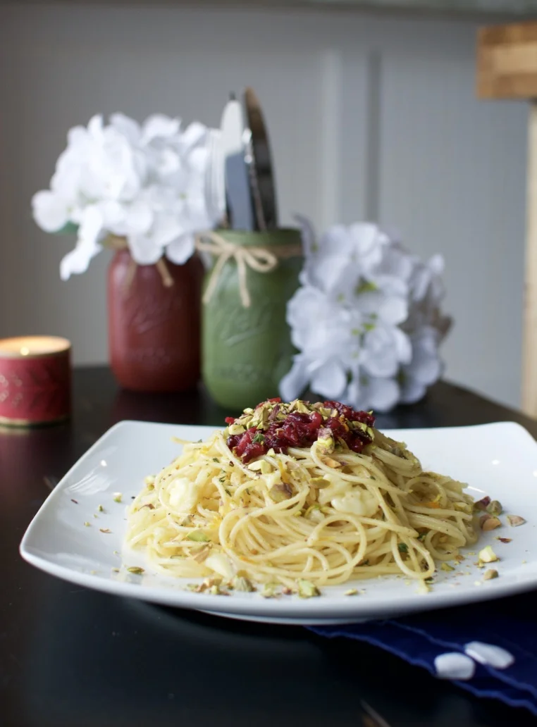Browned Butter Brie Pasta with Herbed Cranberry Orange Sauce