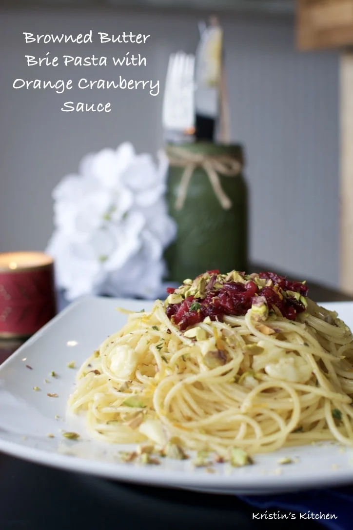 Browned Butter Brie Pasta with Herbed Cranberry Orange Sauce