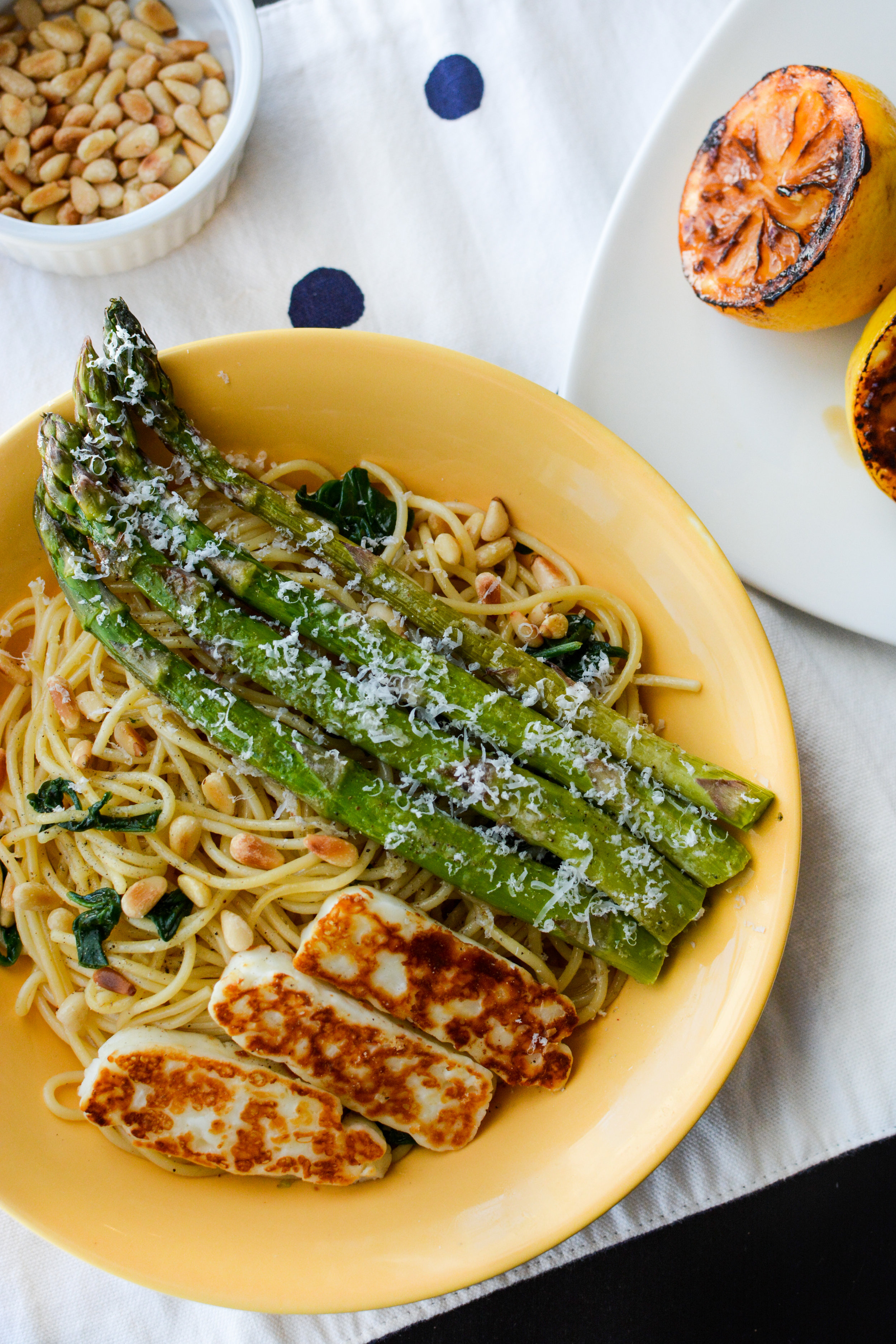 Caramelized Lemon Pasta with Asparagus and Halloumi