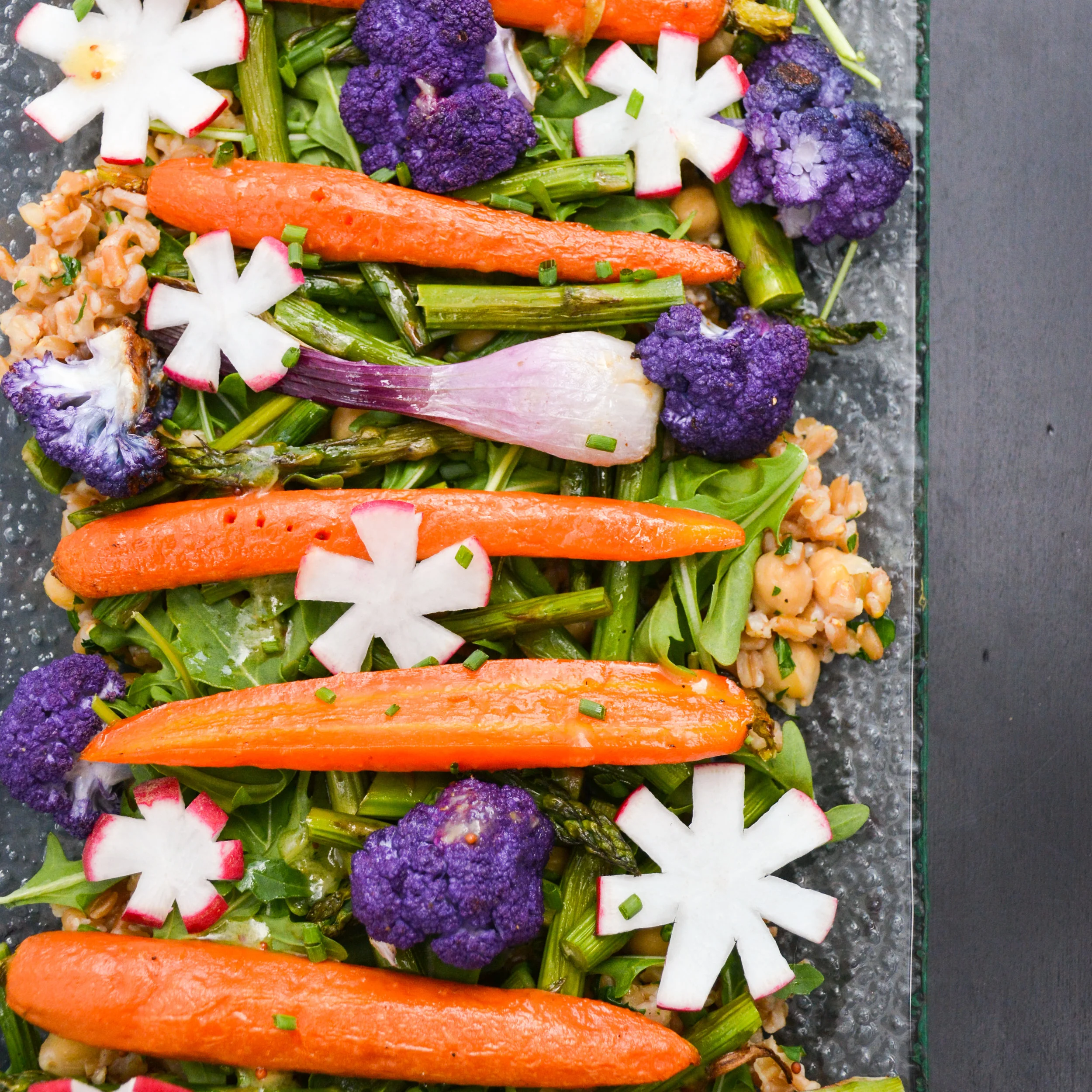 Spring Vegetables over Herbed Farro