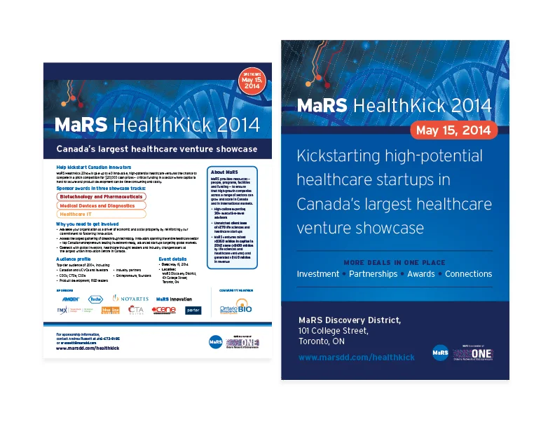 MaRS Healthkick promo assets 8.5x11" flyer + 24x36" poster — design/graphics/layout