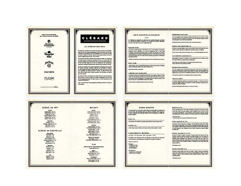   Le Clébard gastropup menu  8 page, 6"x9" saddle-stitched menu — design/layout 
