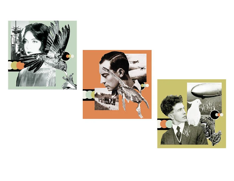 Modernist photo collages series of 3 digital photo/vector compositions