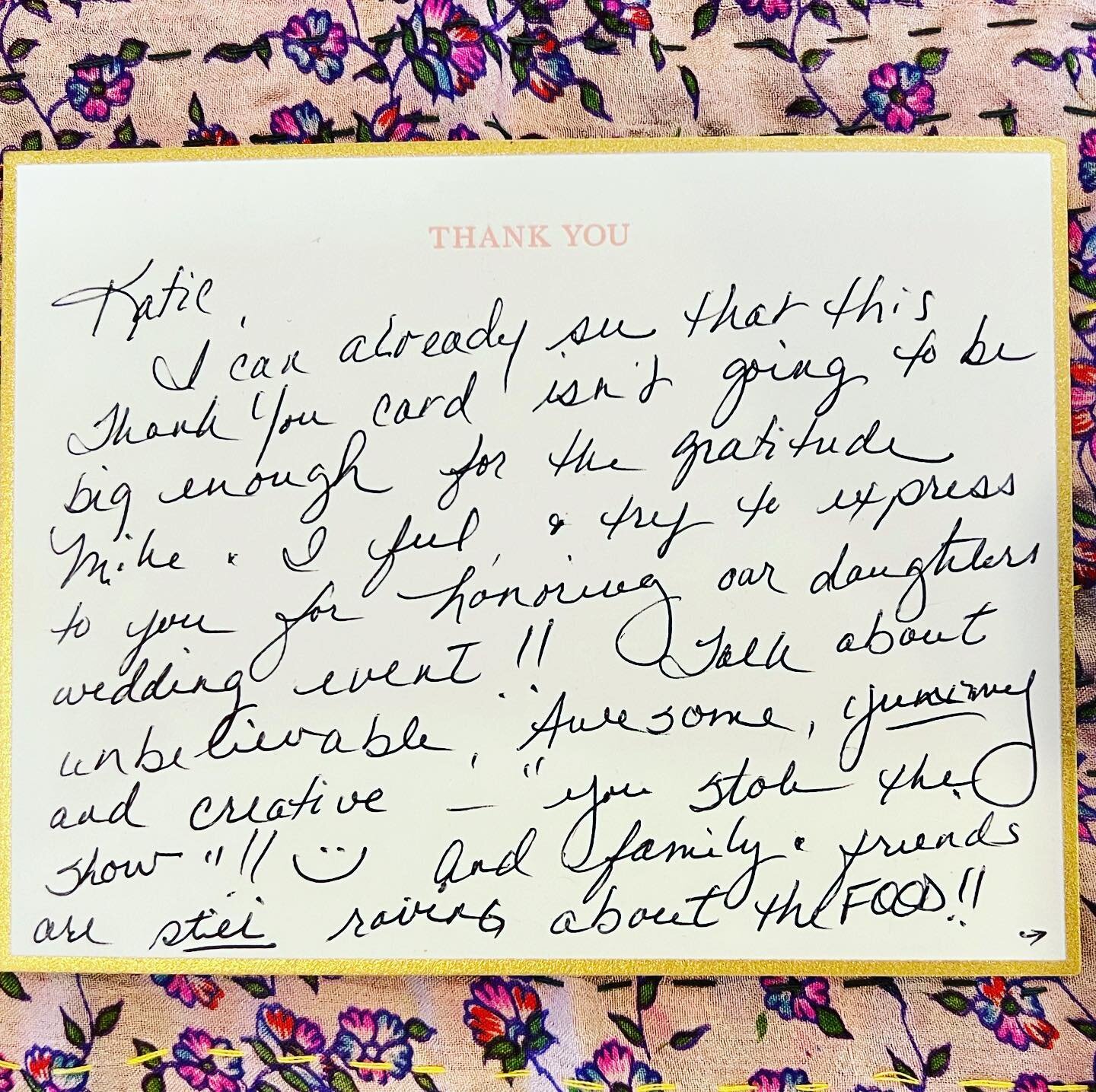 Yesterday I arrived back home from a short trip to Boulder and this was at our door -  a thank you letter and a set of wooden bowls from Andy + Mike (mother of the bride + father of the bride). During their daughter's wedding, the rental company forg