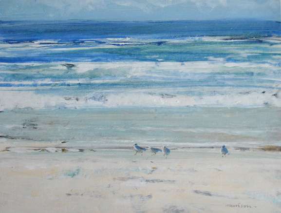 Gulls on the Beach acrylic on board.