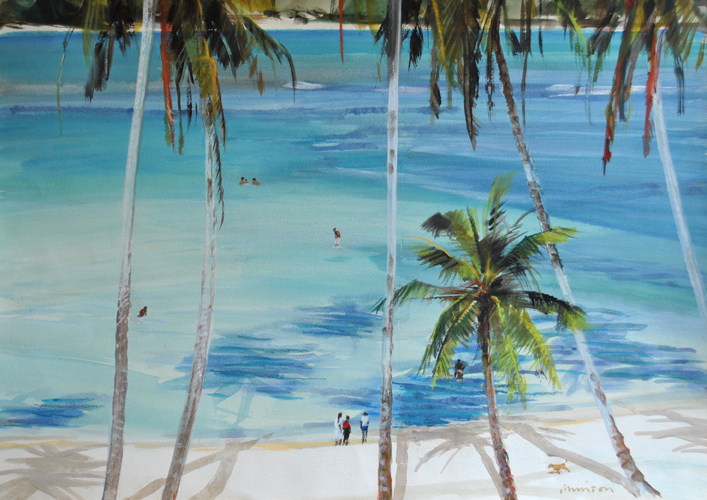 Tropical Beach acrylic on paper.