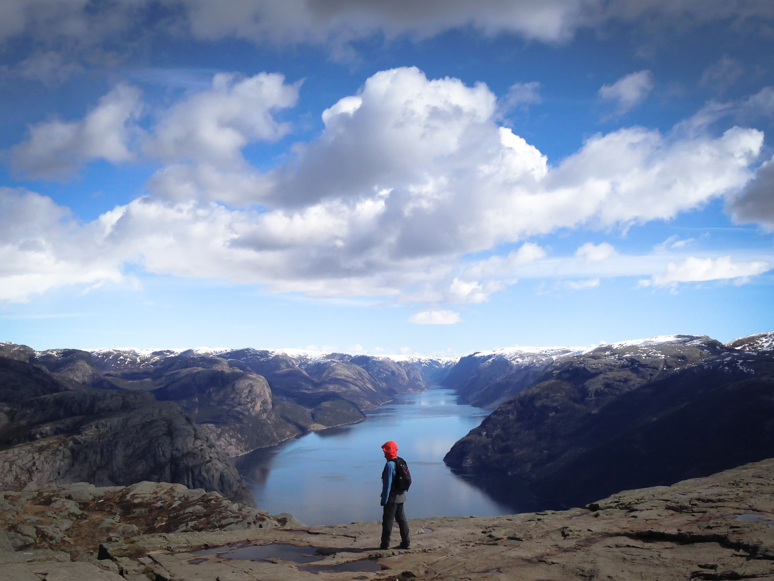 A hiker on the pulpit rock