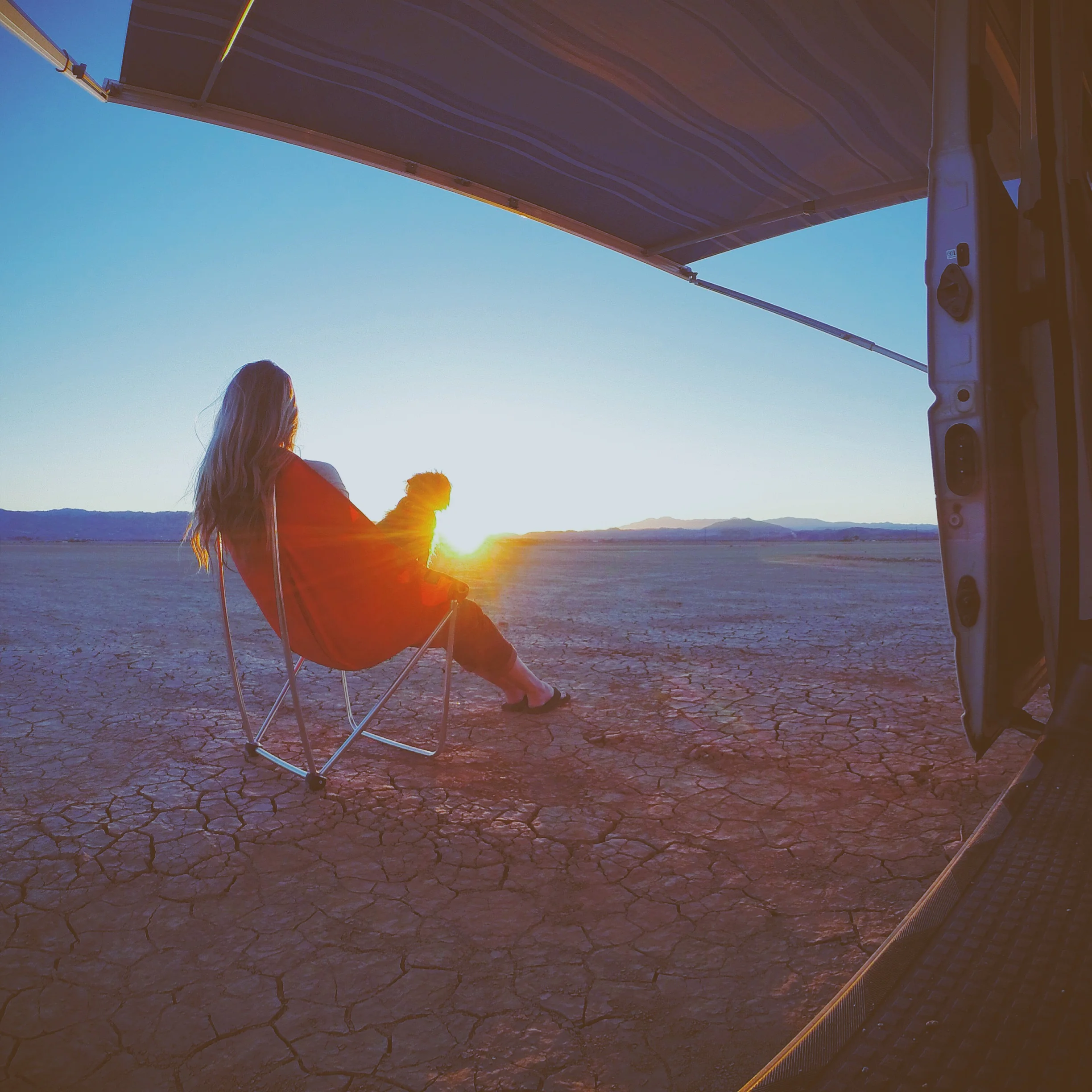 Watching the sunset with Max in the desert