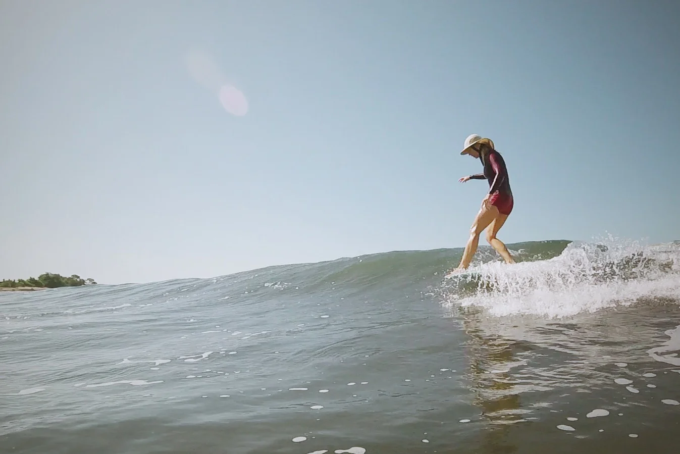 Instructor Jackie taking a stroll on her board